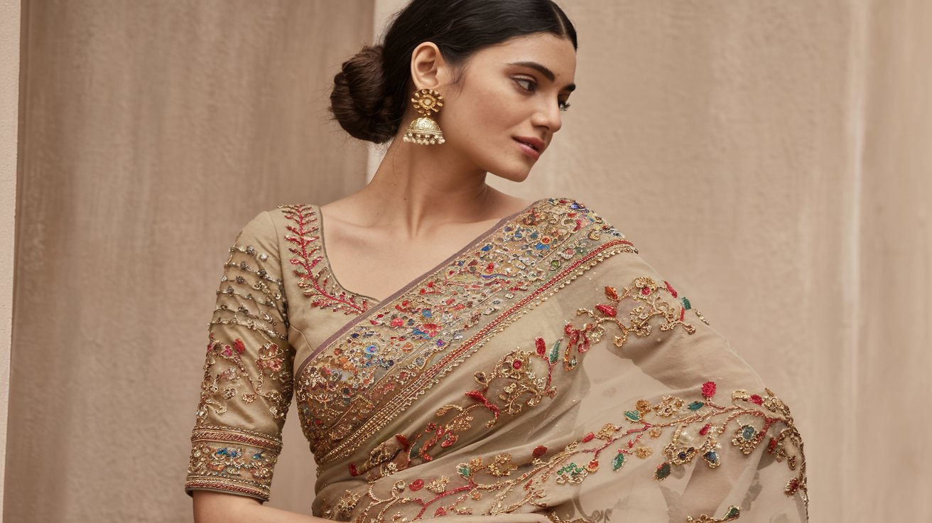 Designer Saree with Heavy Rhinestone & Glitter Work by Shreekama