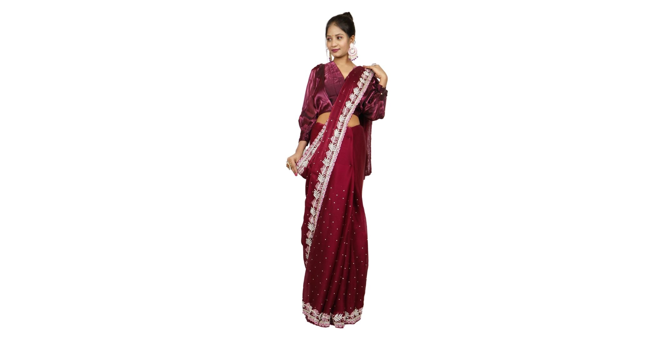 Organza Fabric Designer Saree with Stone and pearl Work by Shreekama