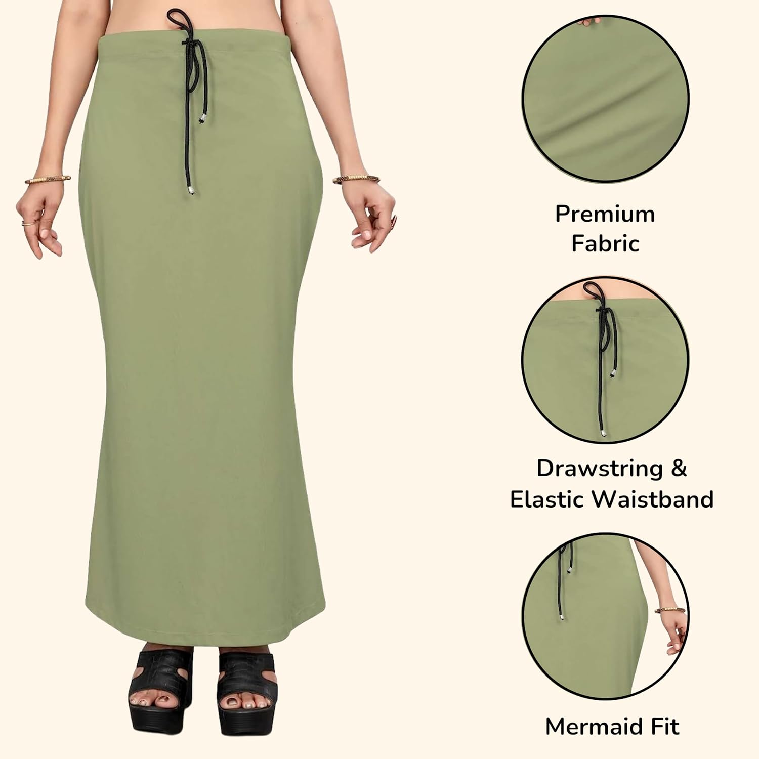 Lycra Saree Shapewear Petticoat for Women by Shreekama Pista Green Clothing Accessories for Party Festival Wedding Occasion in Noida