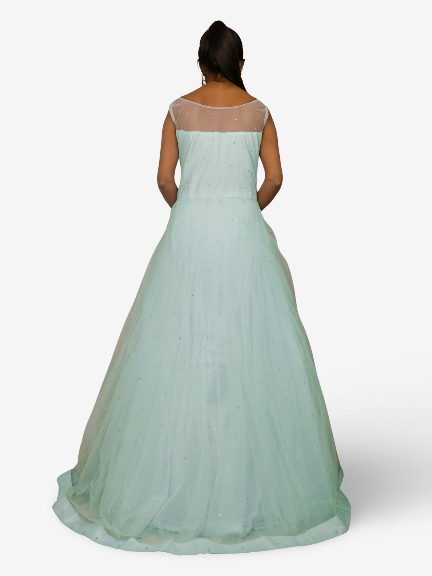 Gown with Pearls & Sequin by Shreekama Sky Blue Designer Gowns for Party Festival Wedding Occasion in Noida