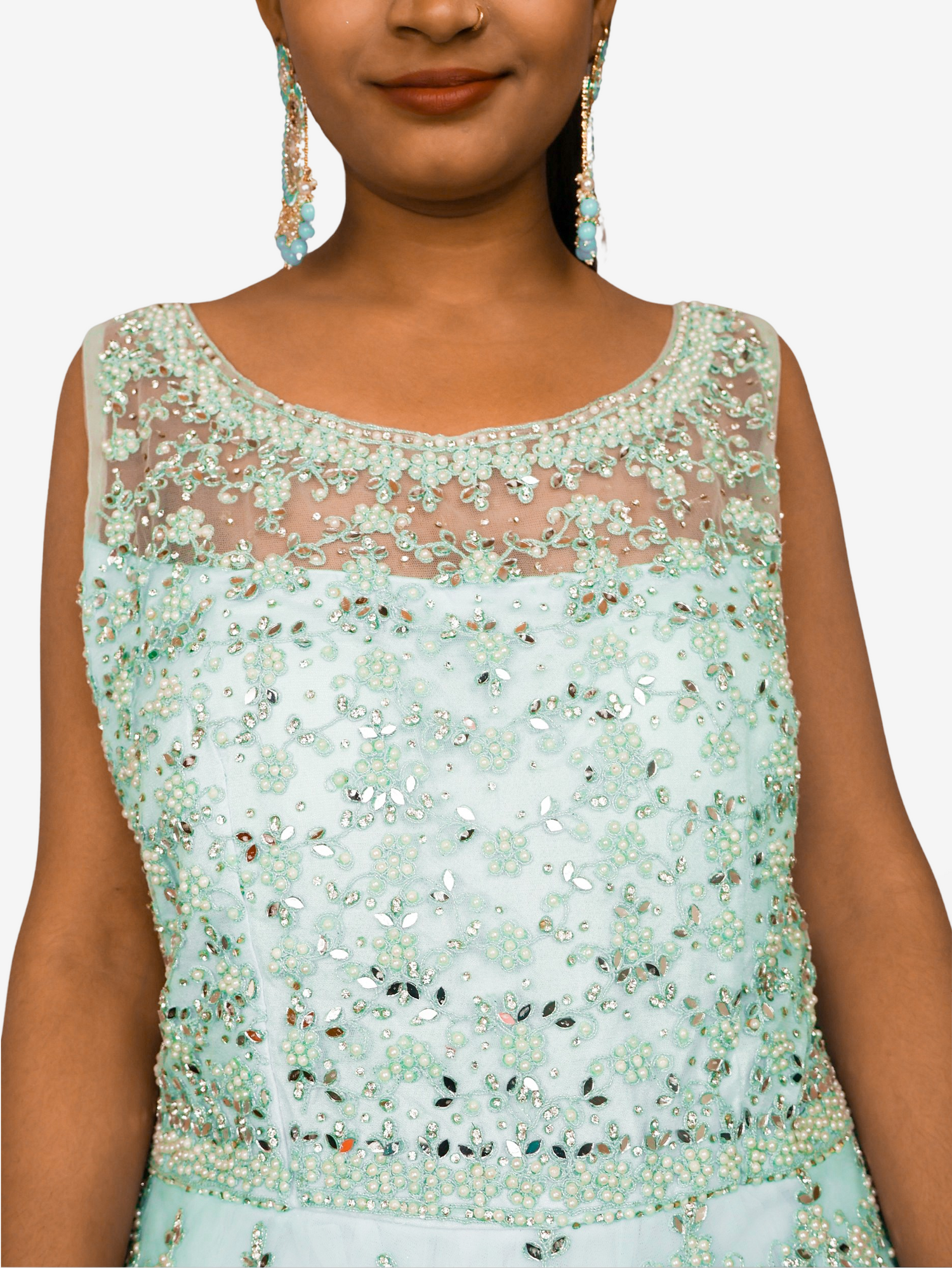 Gown with Pearls & Sequin by Shreekama Sky Blue Designer Gowns for Party Festival Wedding Occasion in Noida