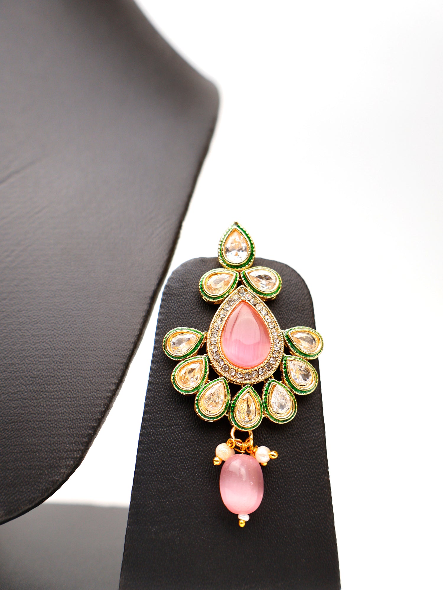 Polki and Pink Monalisa Stone Necklace with Earrings & Mang Tkka Fashion Jewelry for Party Festival Wedding Occasion in Noida