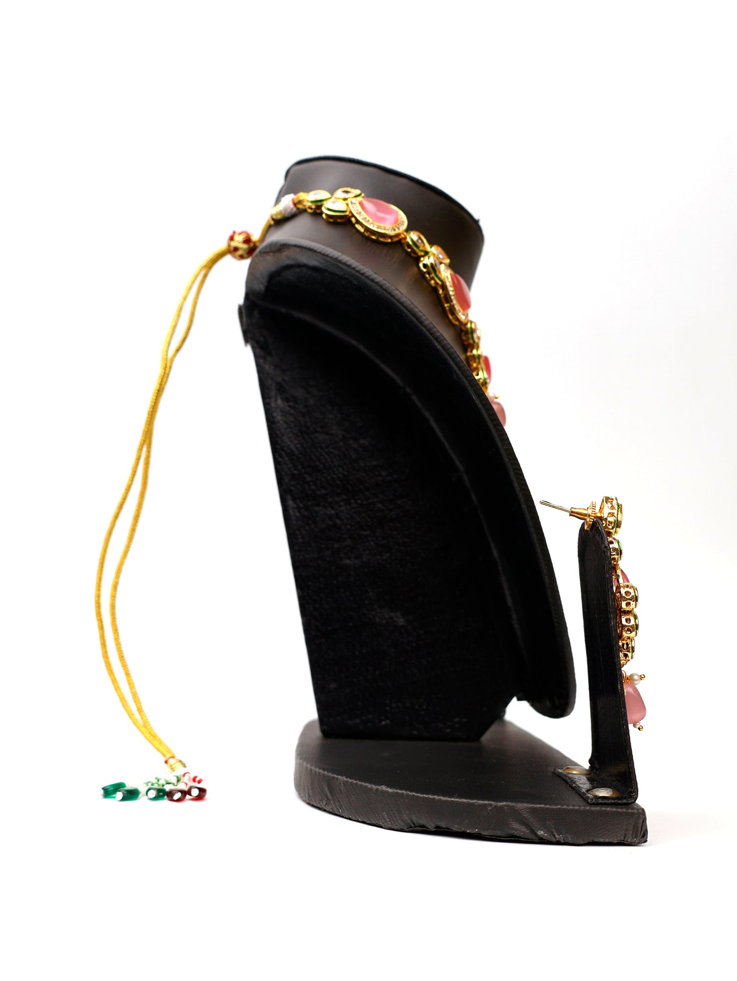 Polki and Pink Monalisa Stone Necklace with Earrings & Mang Tkka Fashion Jewelry for Party Festival Wedding Occasion in Noida