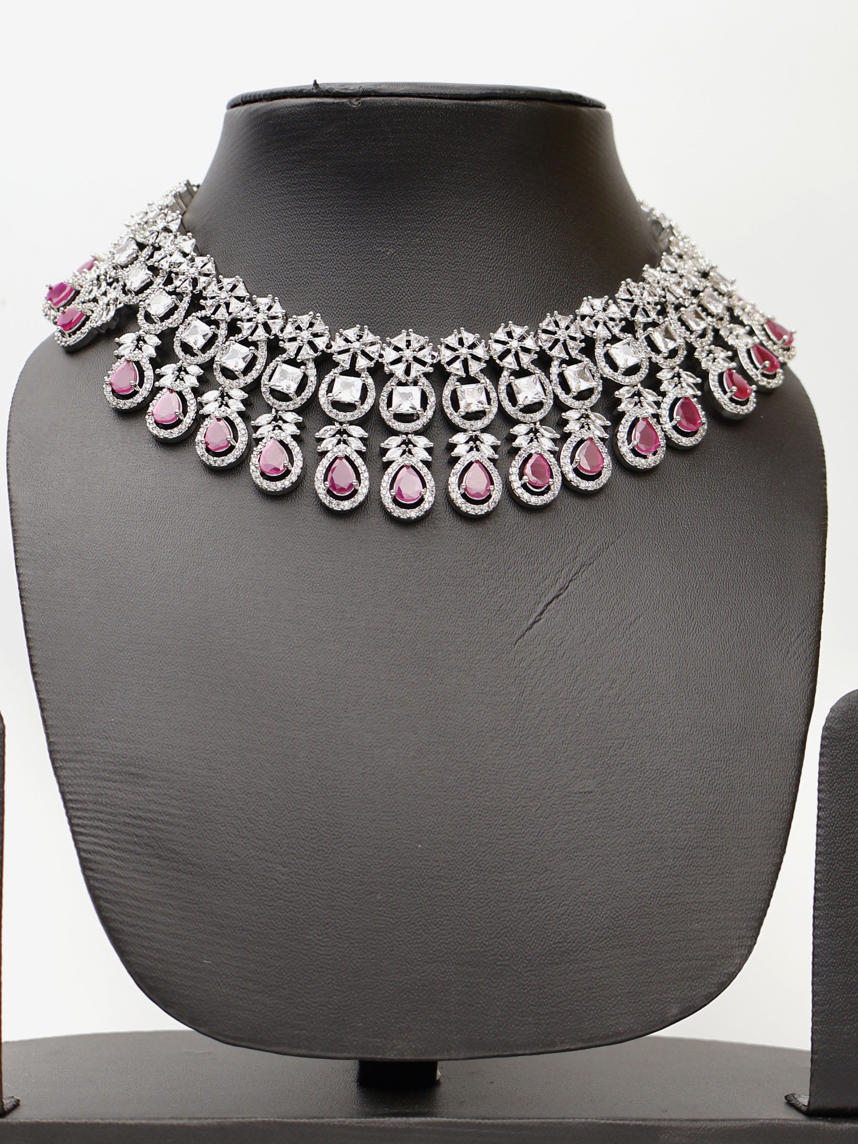 Ruby & Faux Diamond High Quality Necklace set Fashion Jewelry for Party Festival Wedding Occasion in Noida