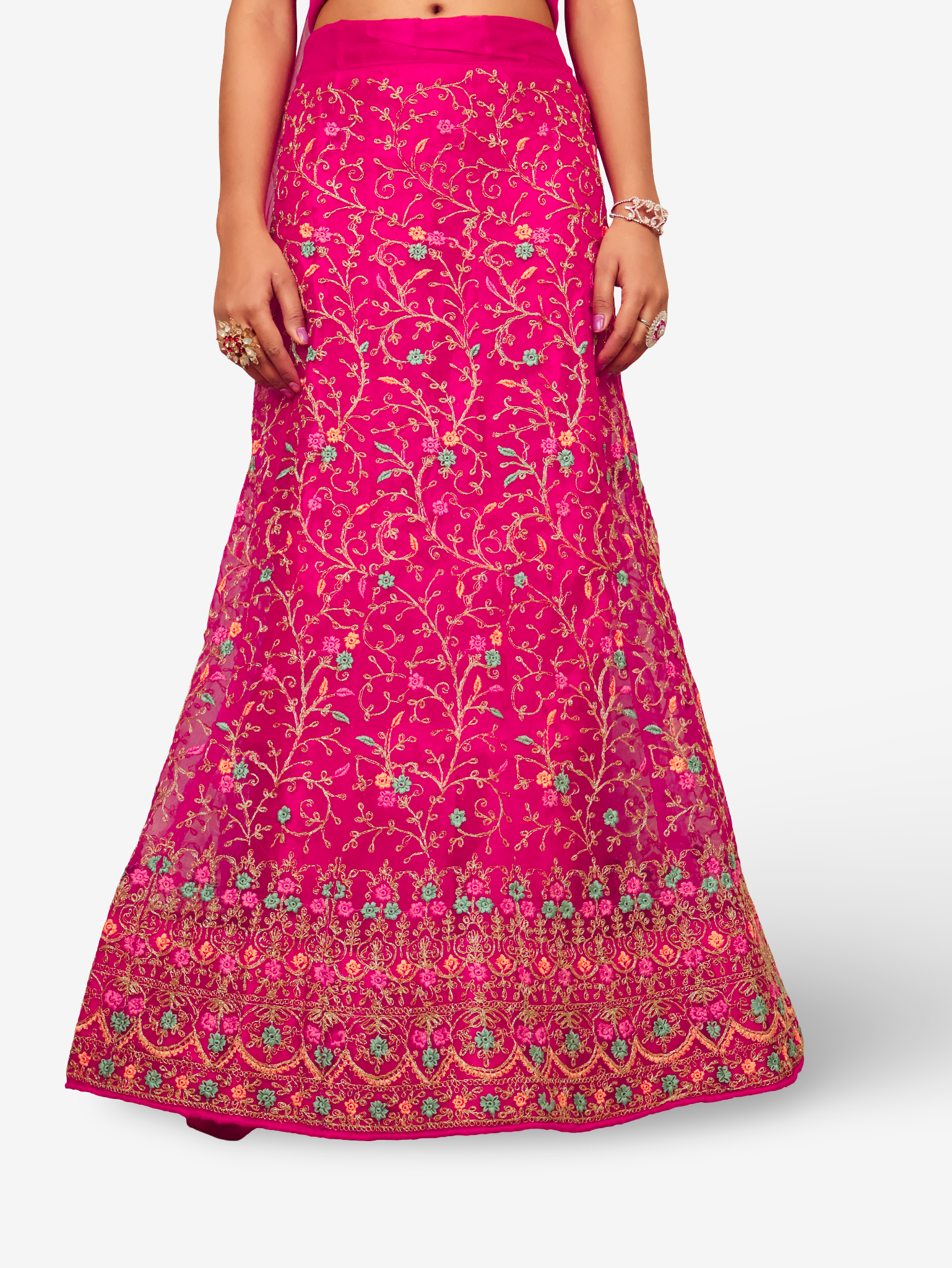 Semi-Stitched Lehenga with Embroidery & Zari Thread Work by Shreekama Magenta Pink Semi-Stitched Lehenga for Party Festival Wedding Occasion in Noida