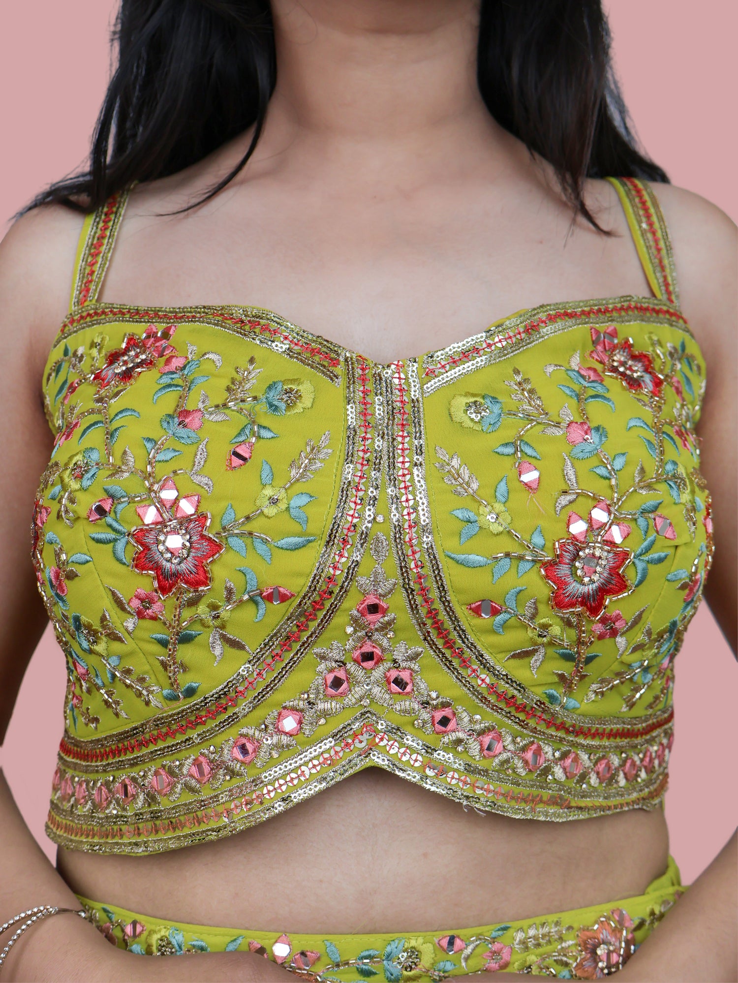 Elegant Leaf Green Co-Ord Set with Floral Embroidery