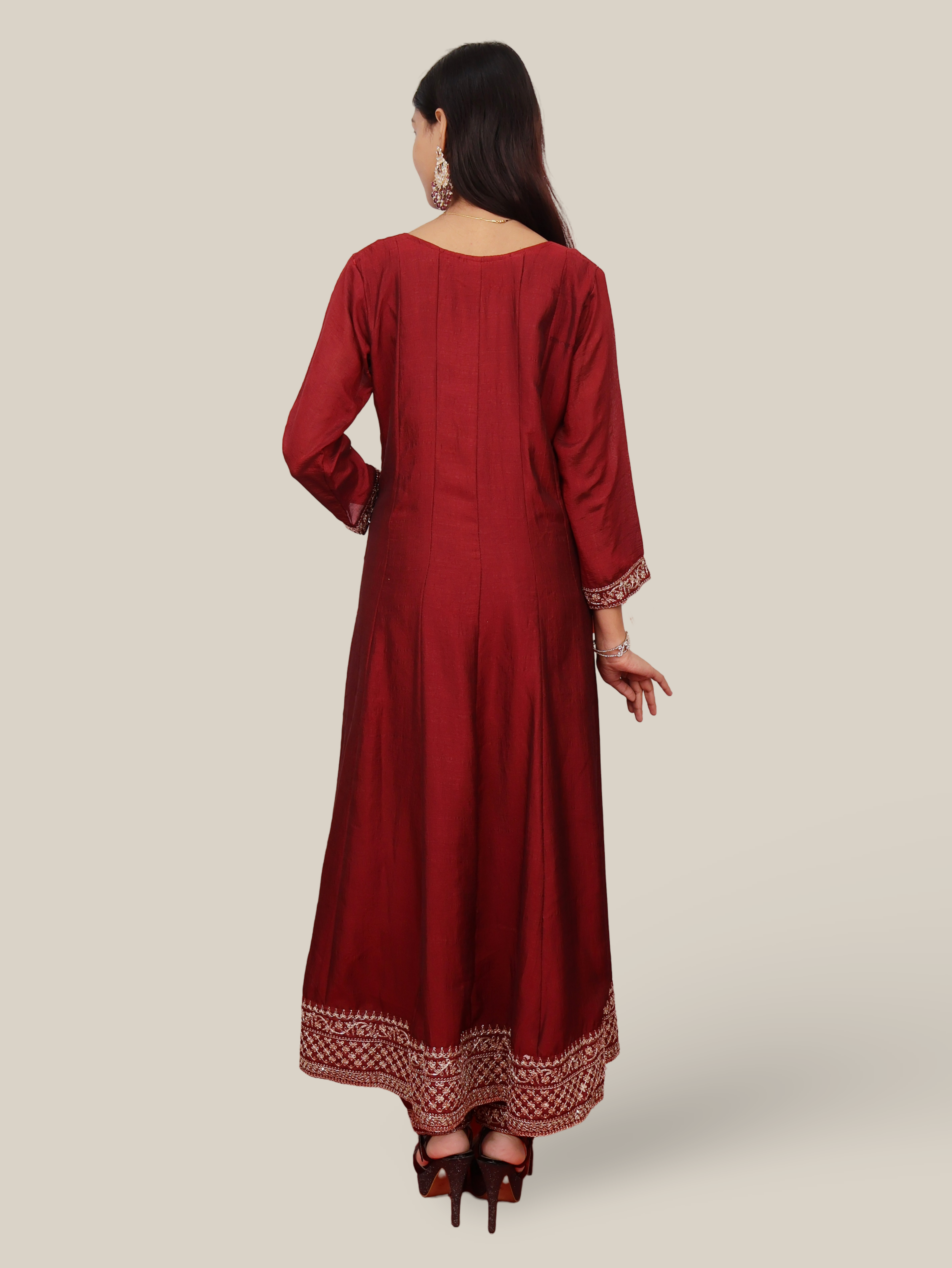 Woman Anarkali Suit Set with Pant-Dupatta