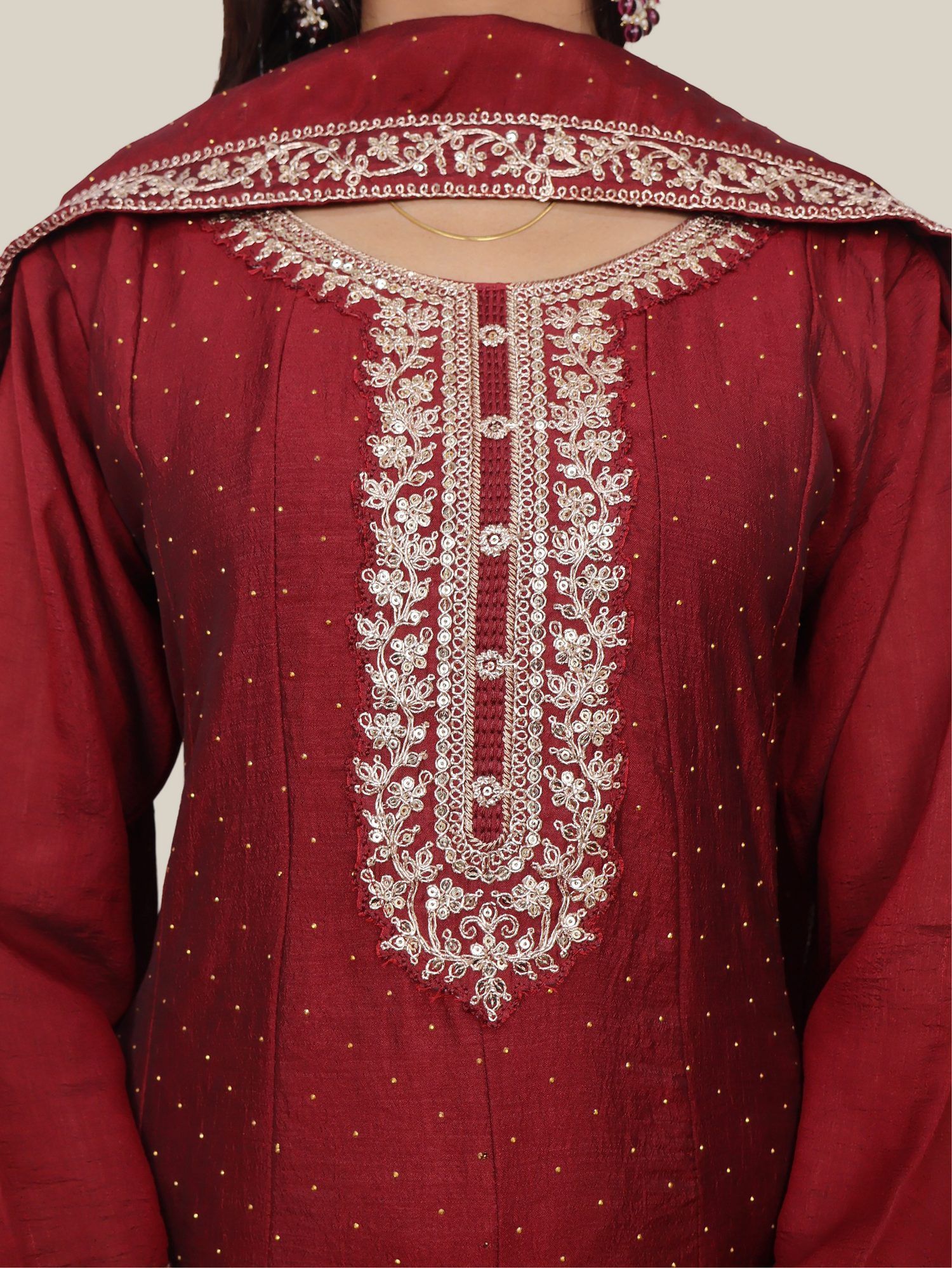 Woman Anarkali Suit Set with Pant-Dupatta