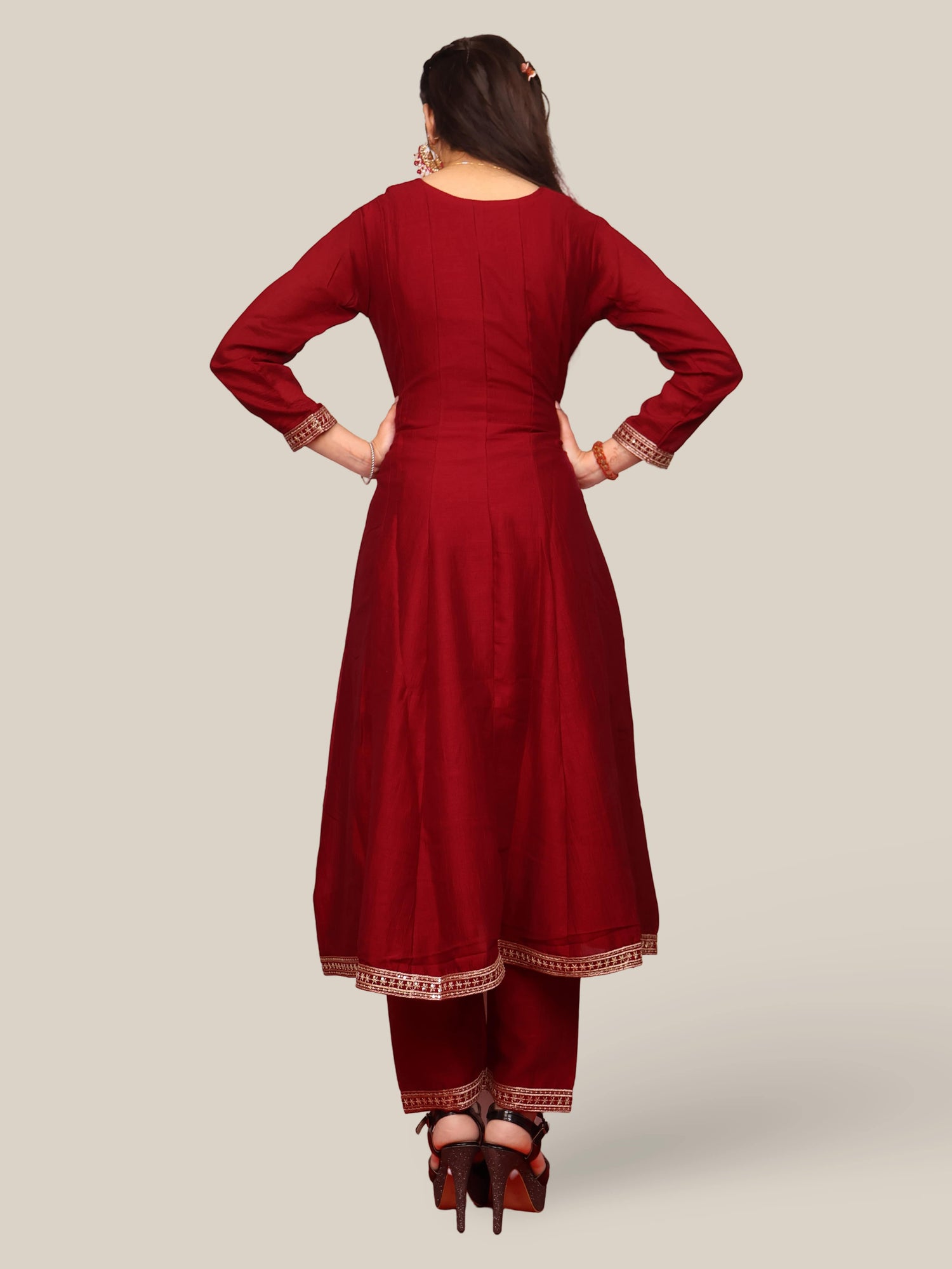 Woman Anarkali Suit Set with Pant-Dupatta