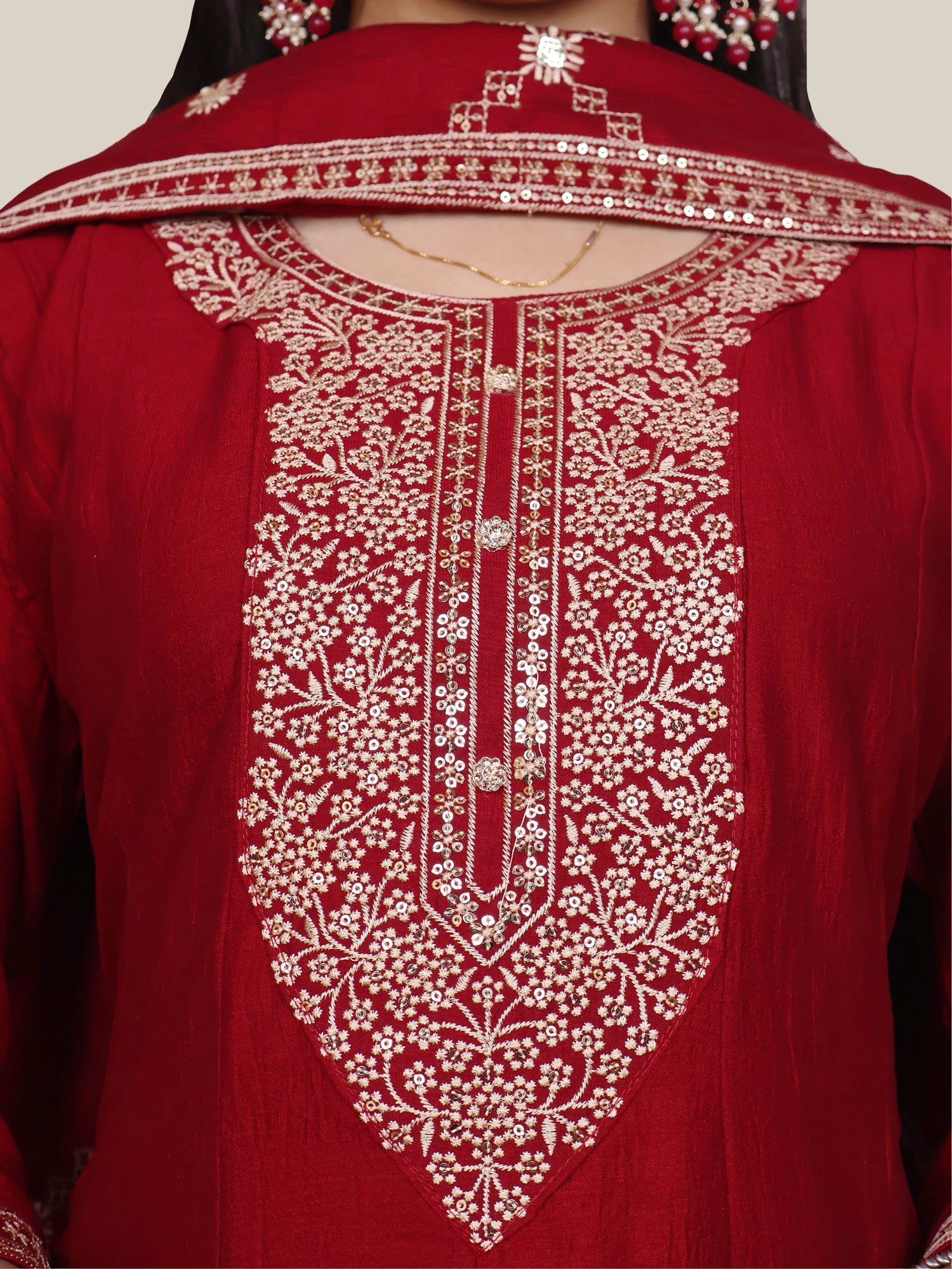 Woman Anarkali Suit Set with Pant-Dupatta