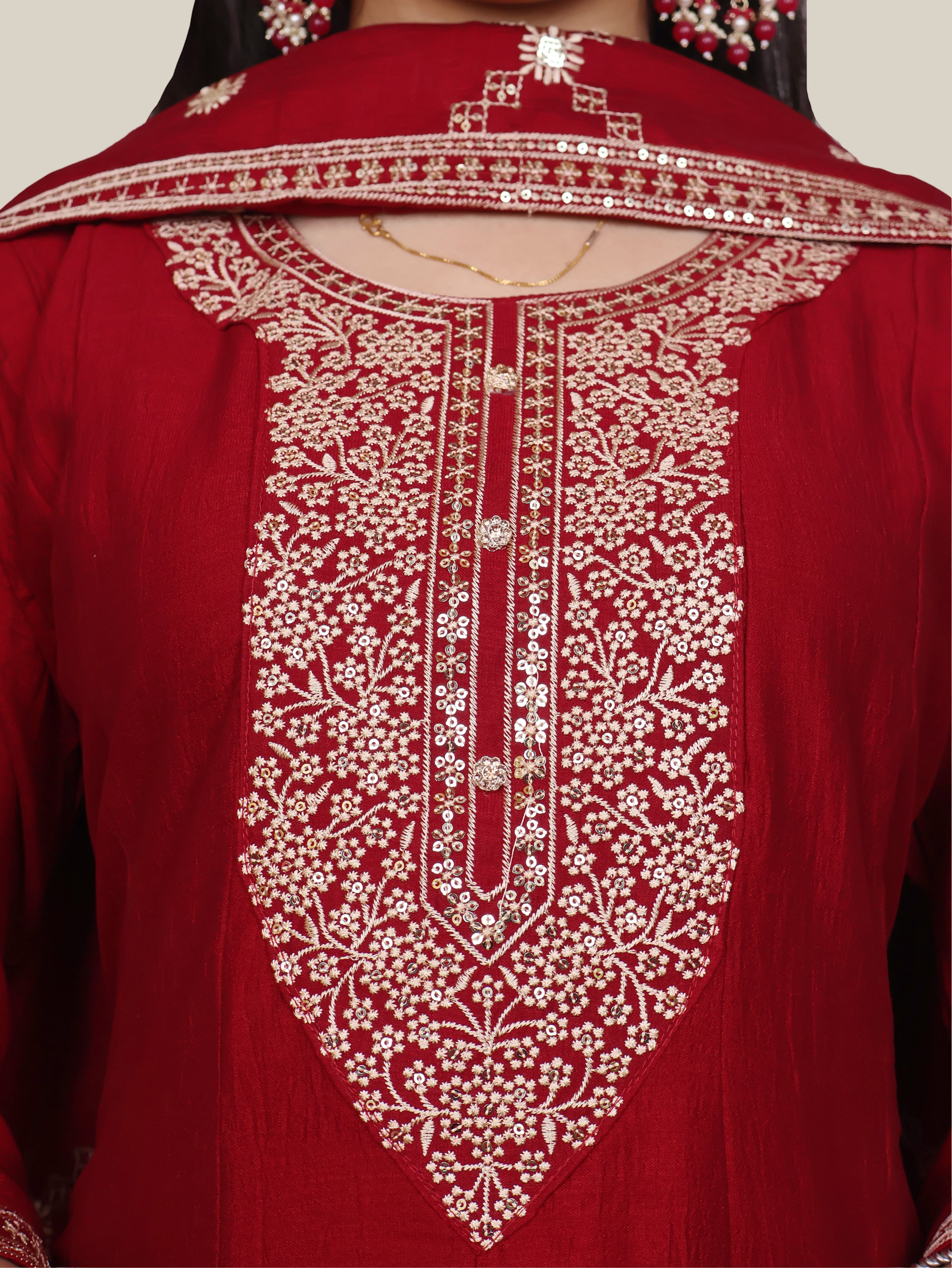 Woman Anarkali Suit Set with Pant-Dupatta