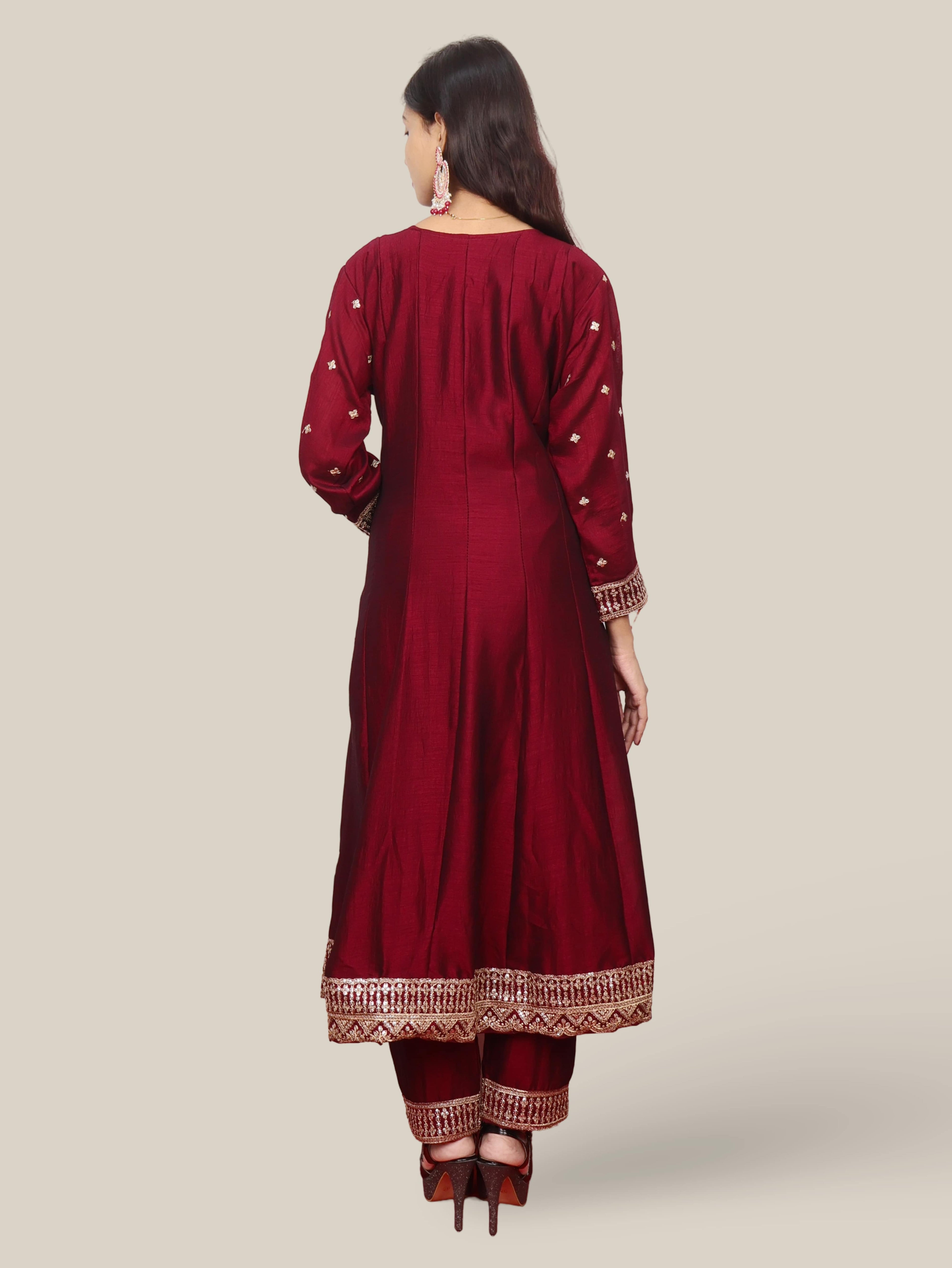 Woman Anarkali Suit Set with Pant-Dupatta