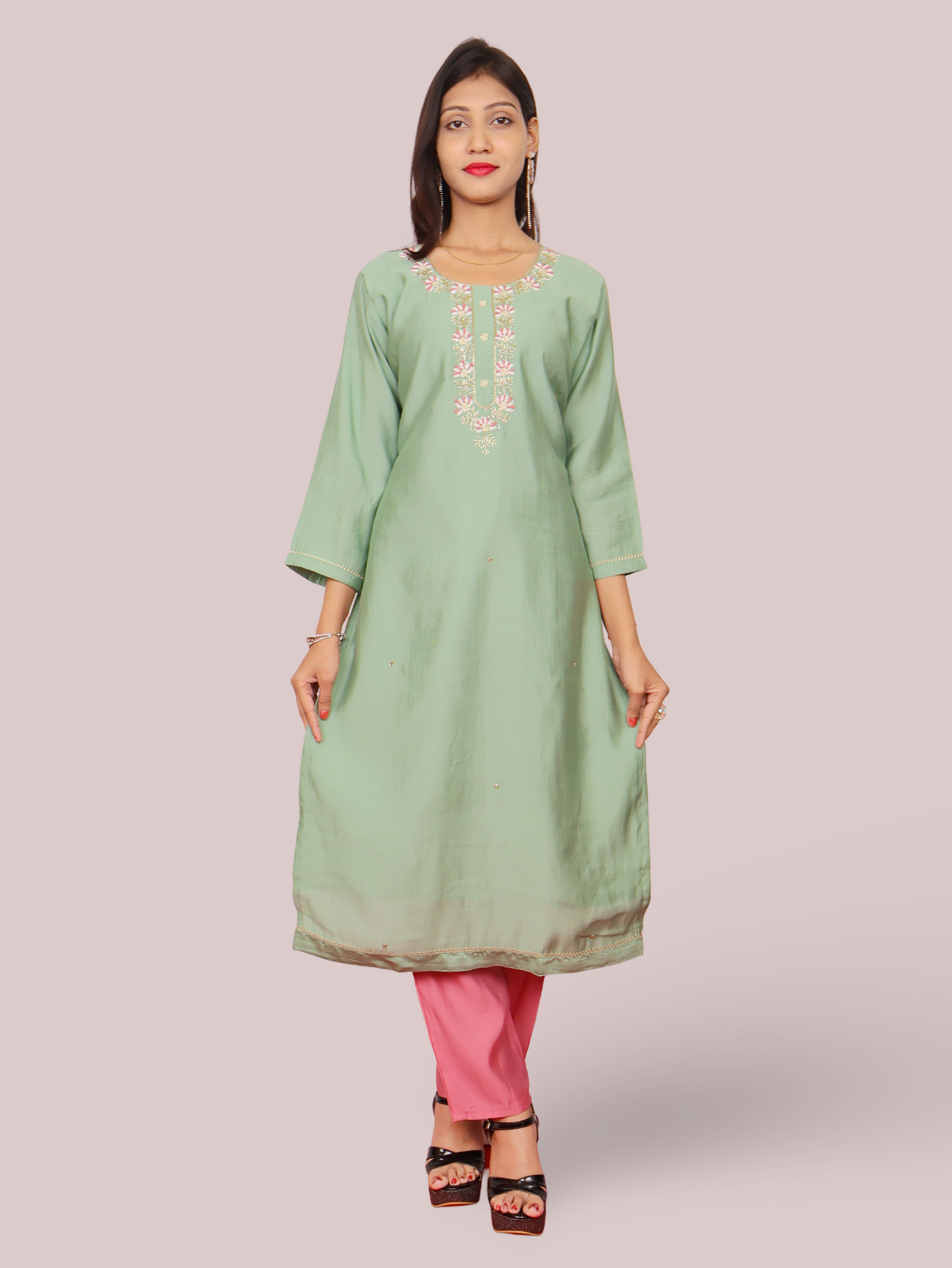 Woman Straight Suit Set with Pant & Dupatta
