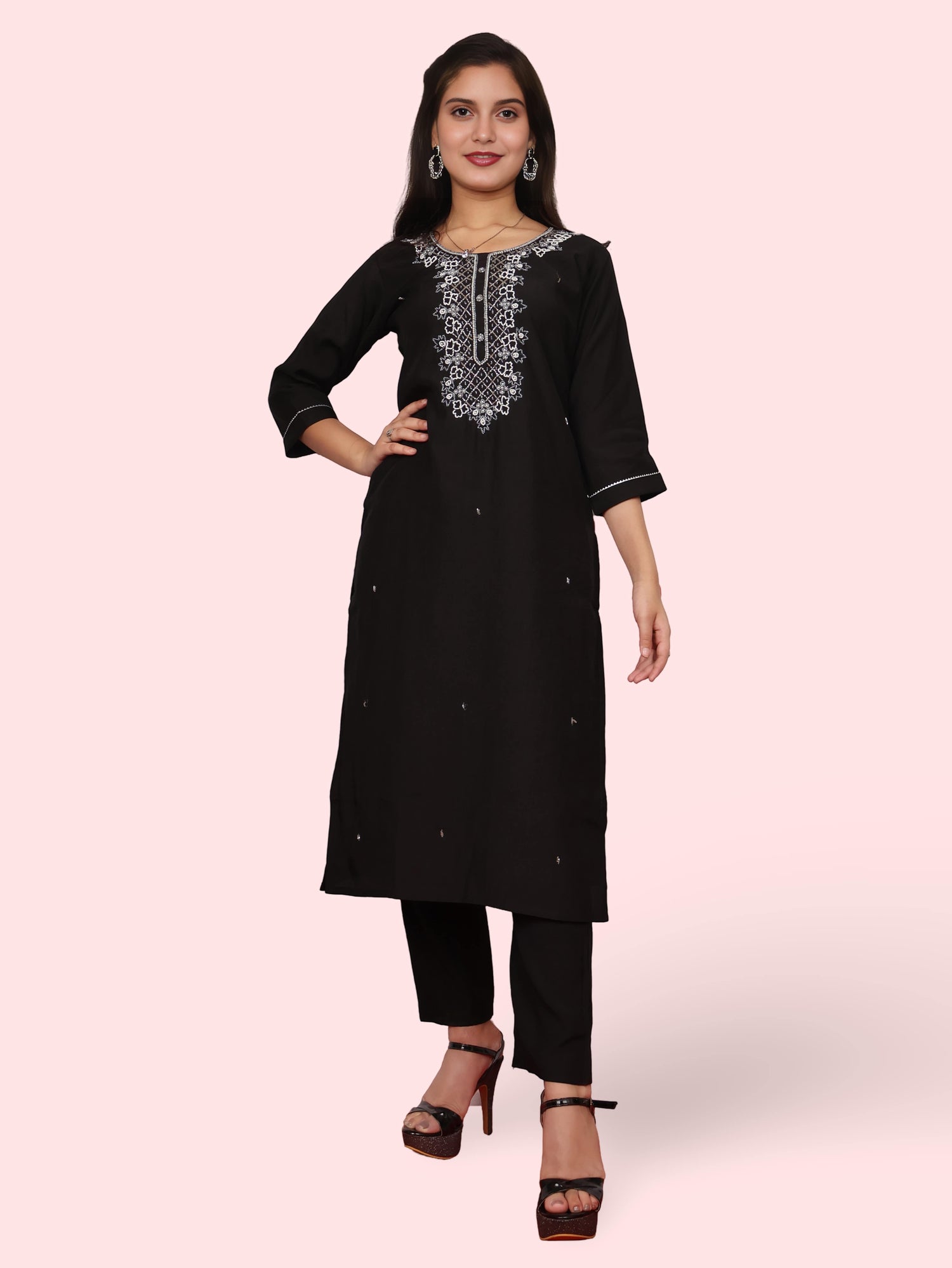 Woman Straight Suit Set with Pant-Dupatta