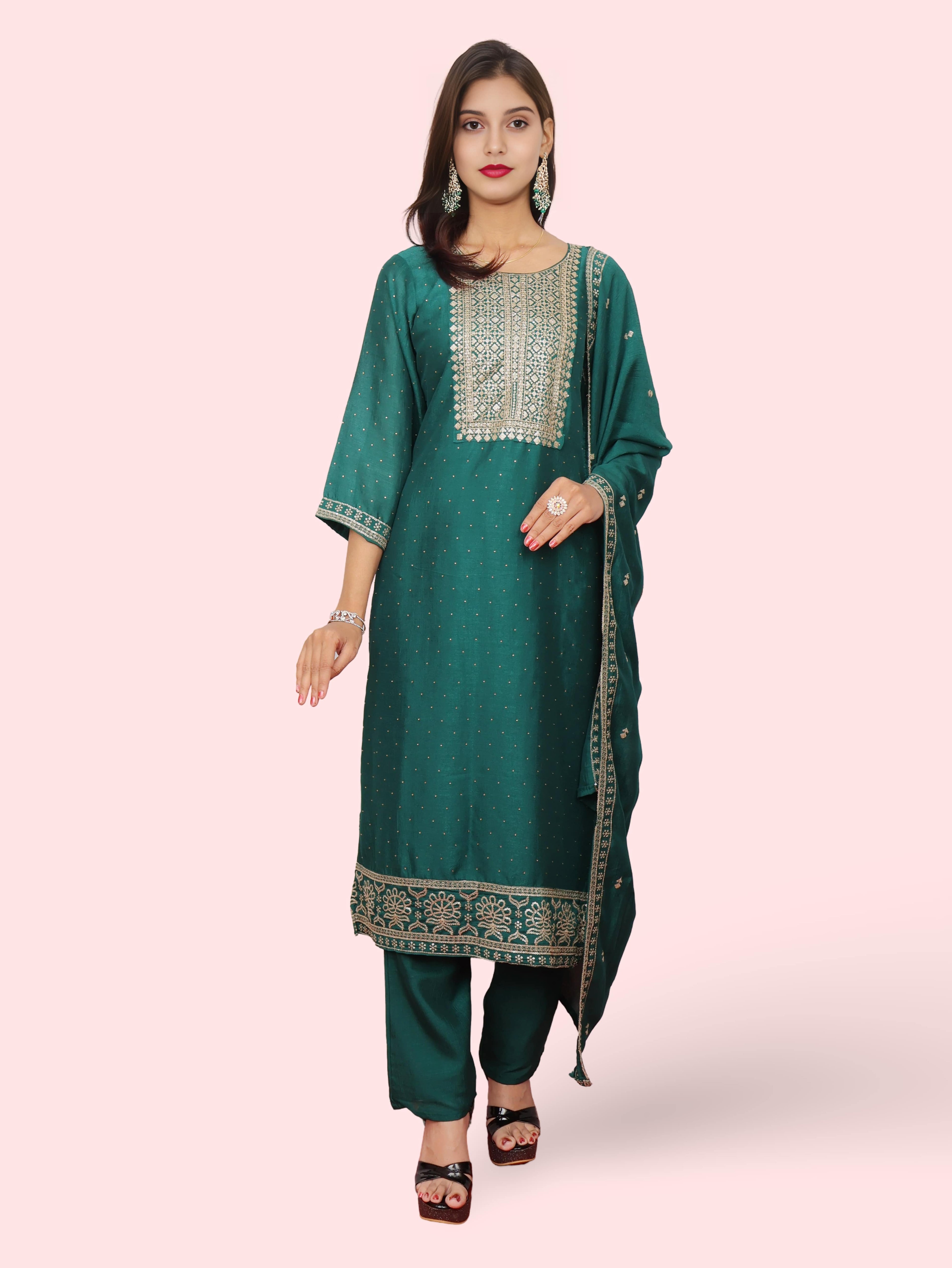 Dark Green Straight Kurta Pant Set