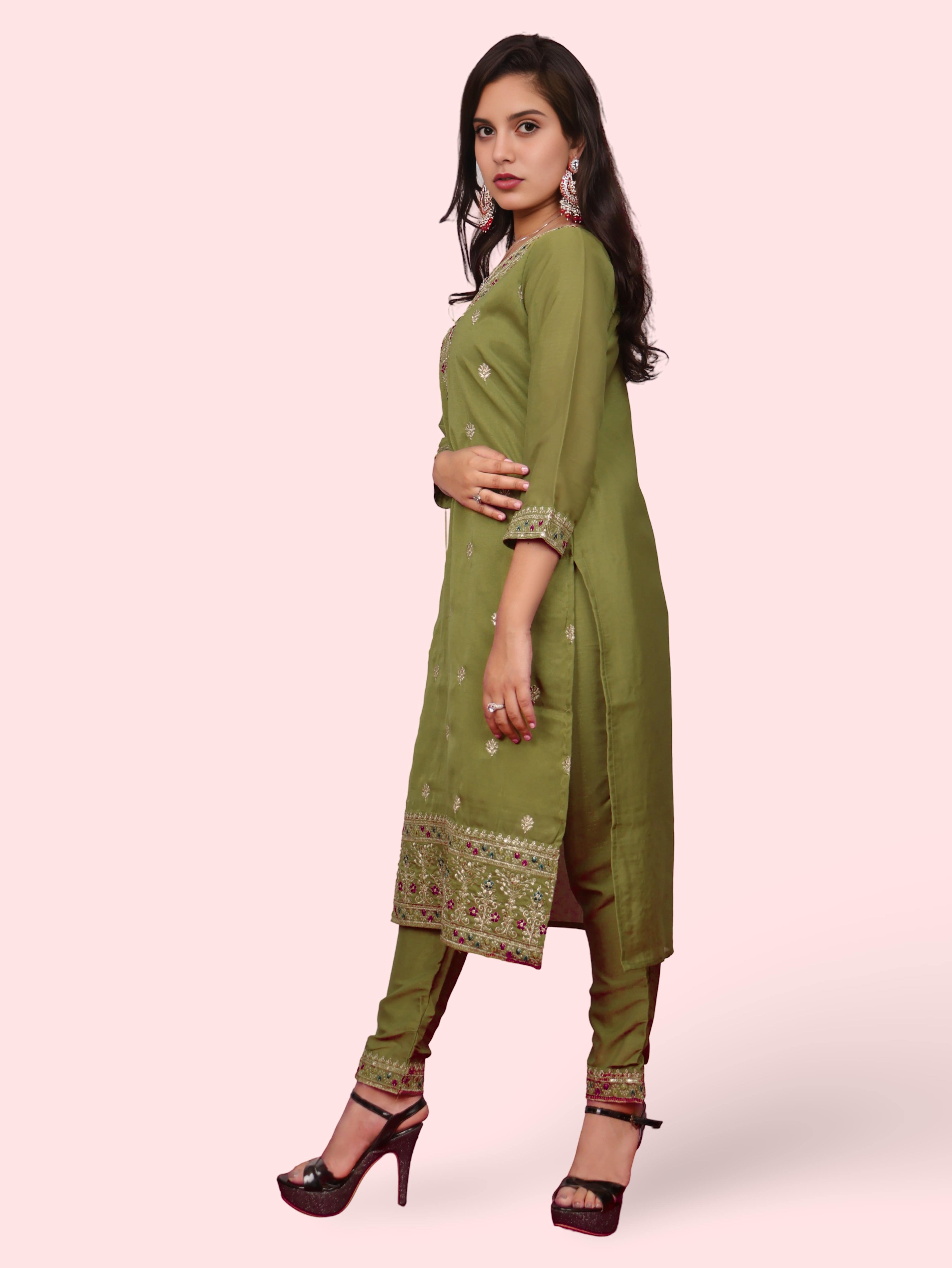 Woman Straight Suit Set with Pant-Dupatta