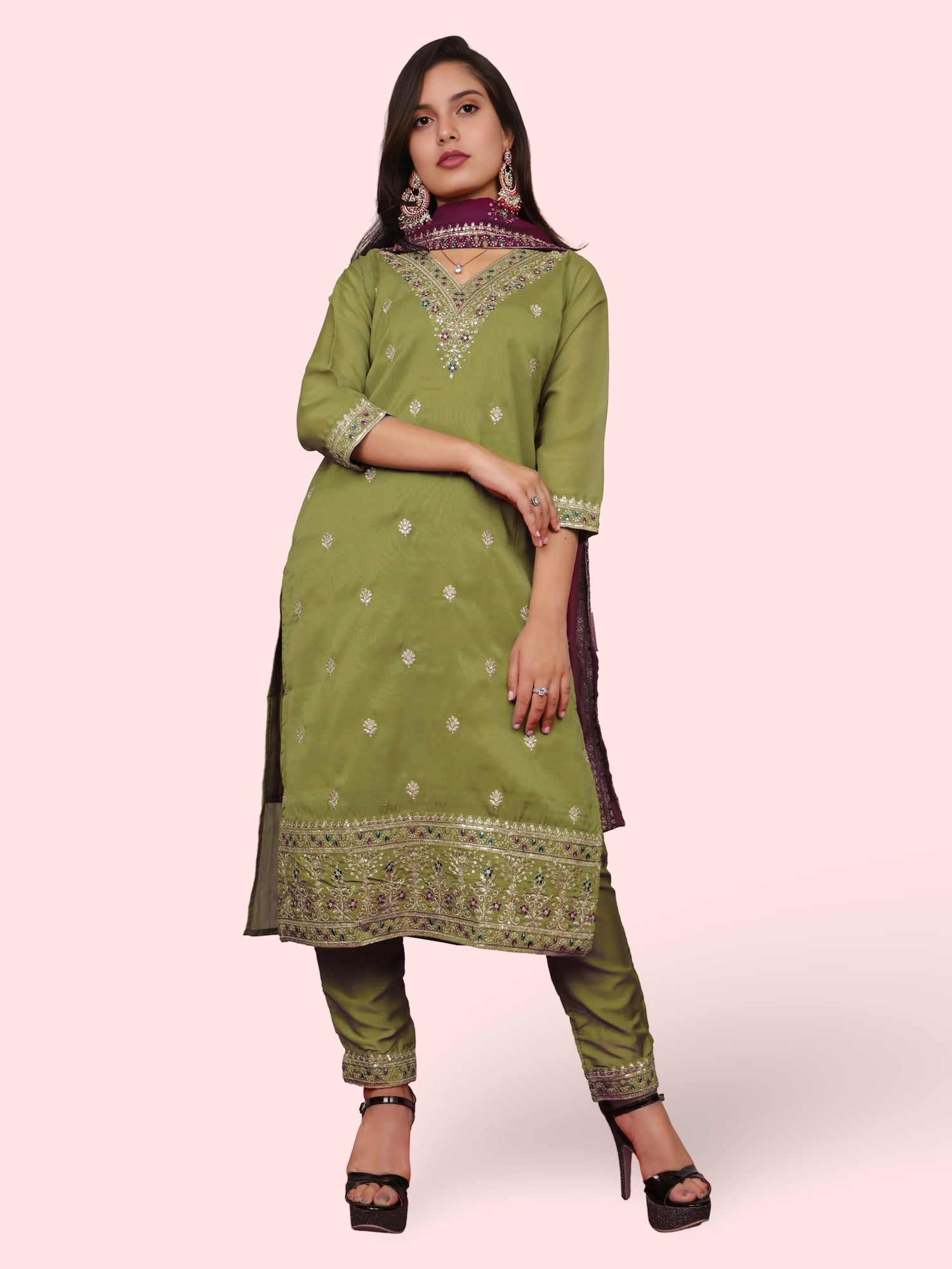 Woman Straight Suit Set with Pant-Dupatta