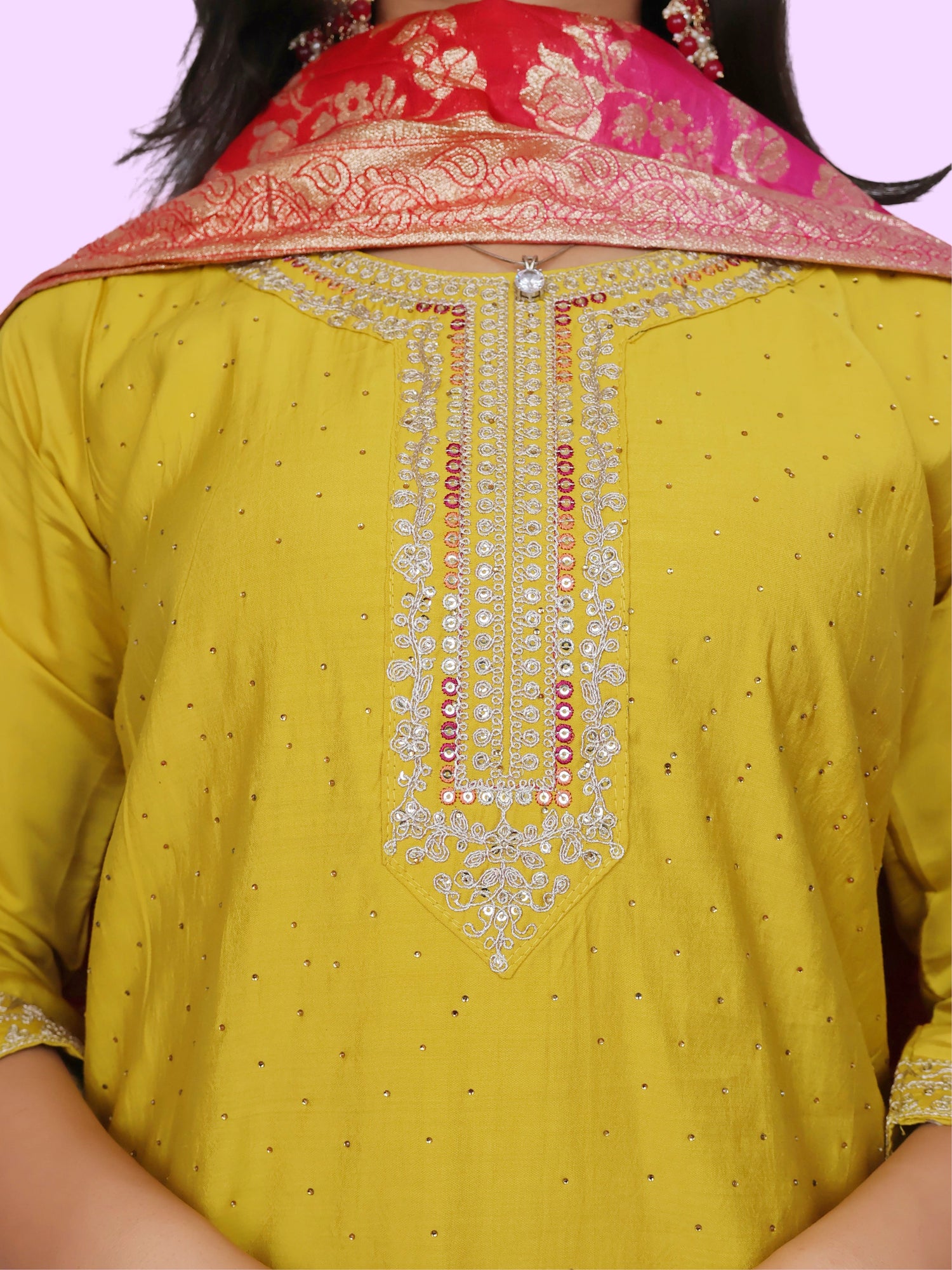 Woman Straight Suit Set with Pant-Dupatta