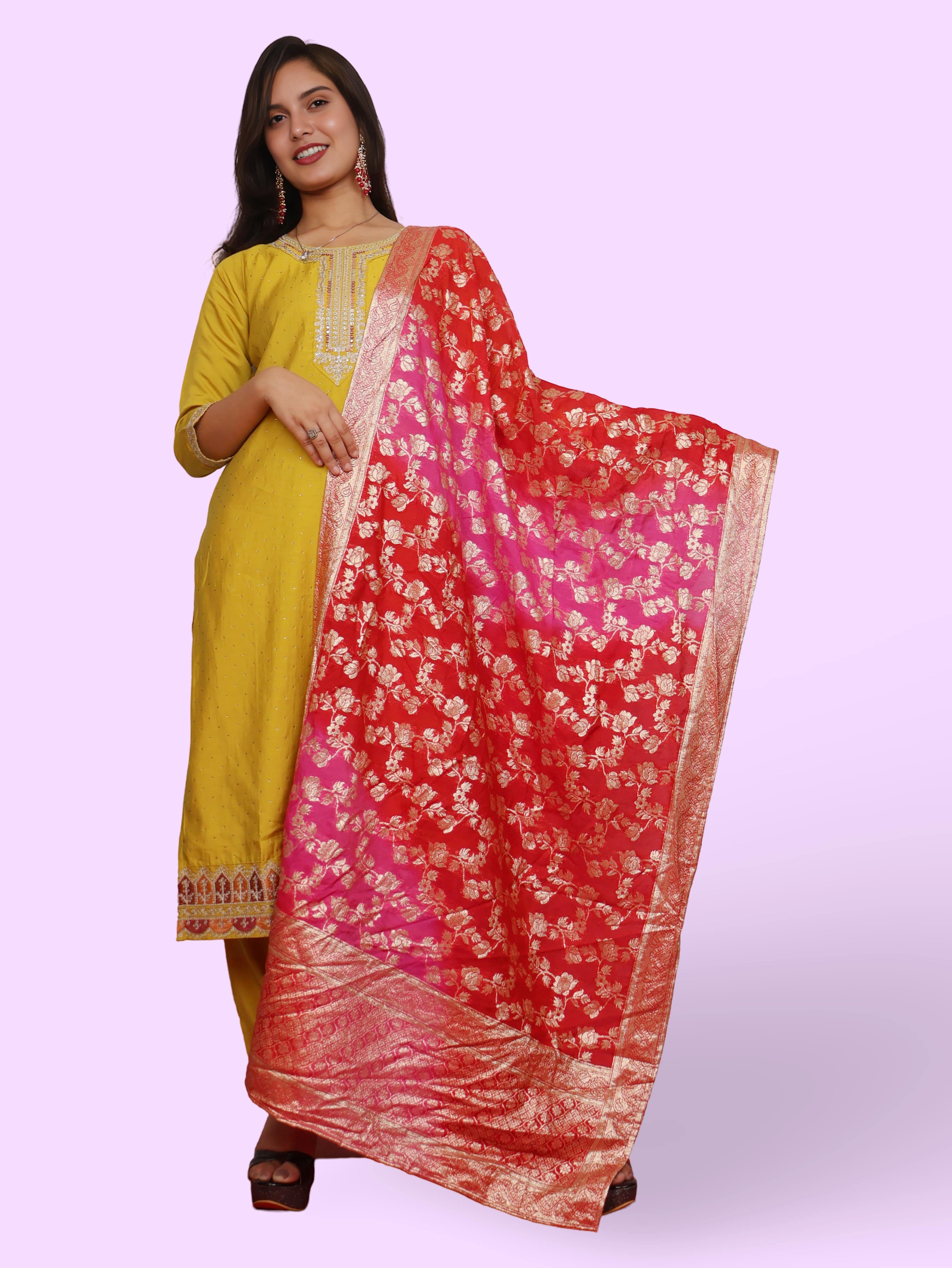 Woman Straight Suit Set with Pant-Dupatta