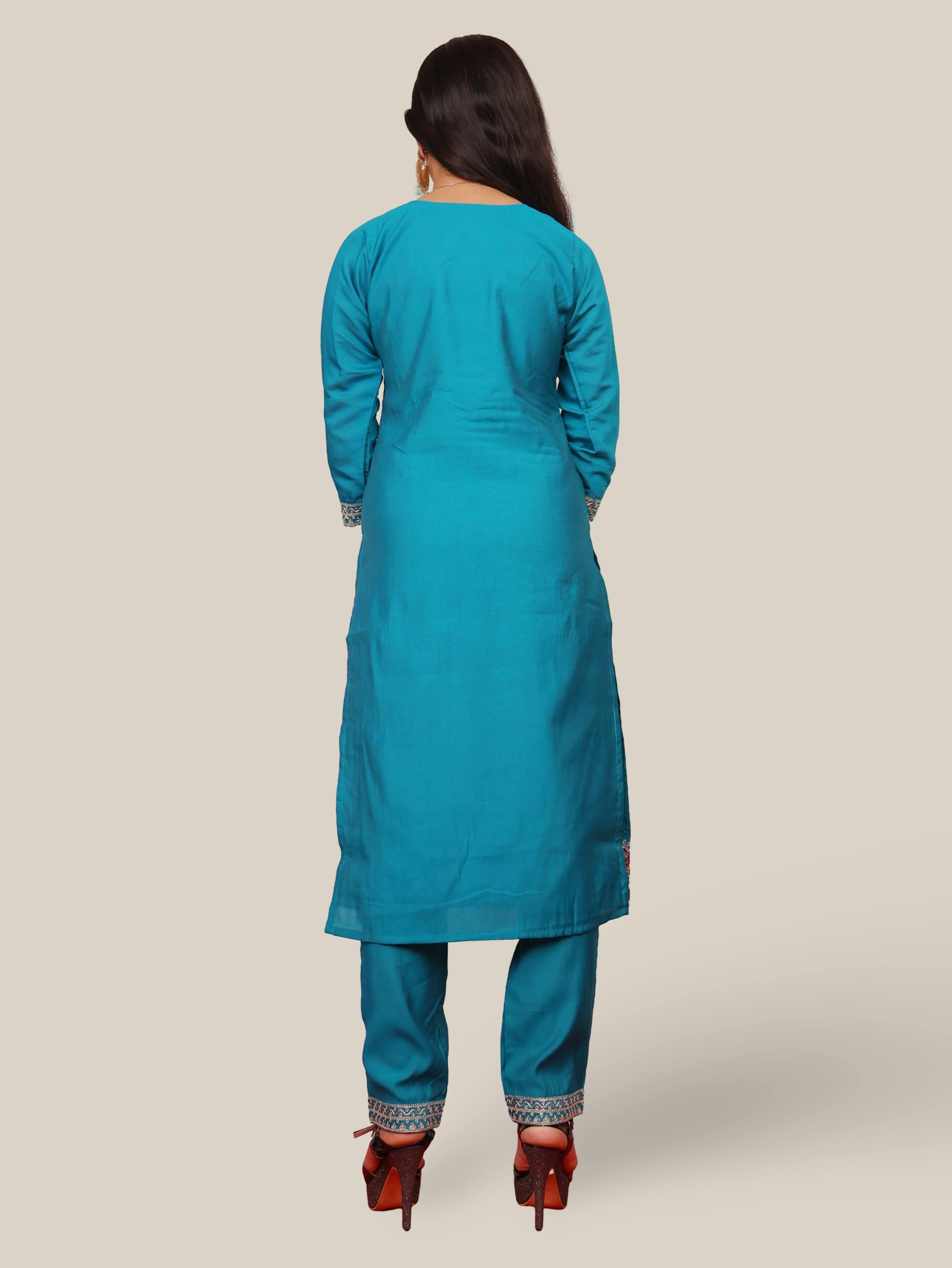 Woman Straight Suit Set with Pant-Dupatta