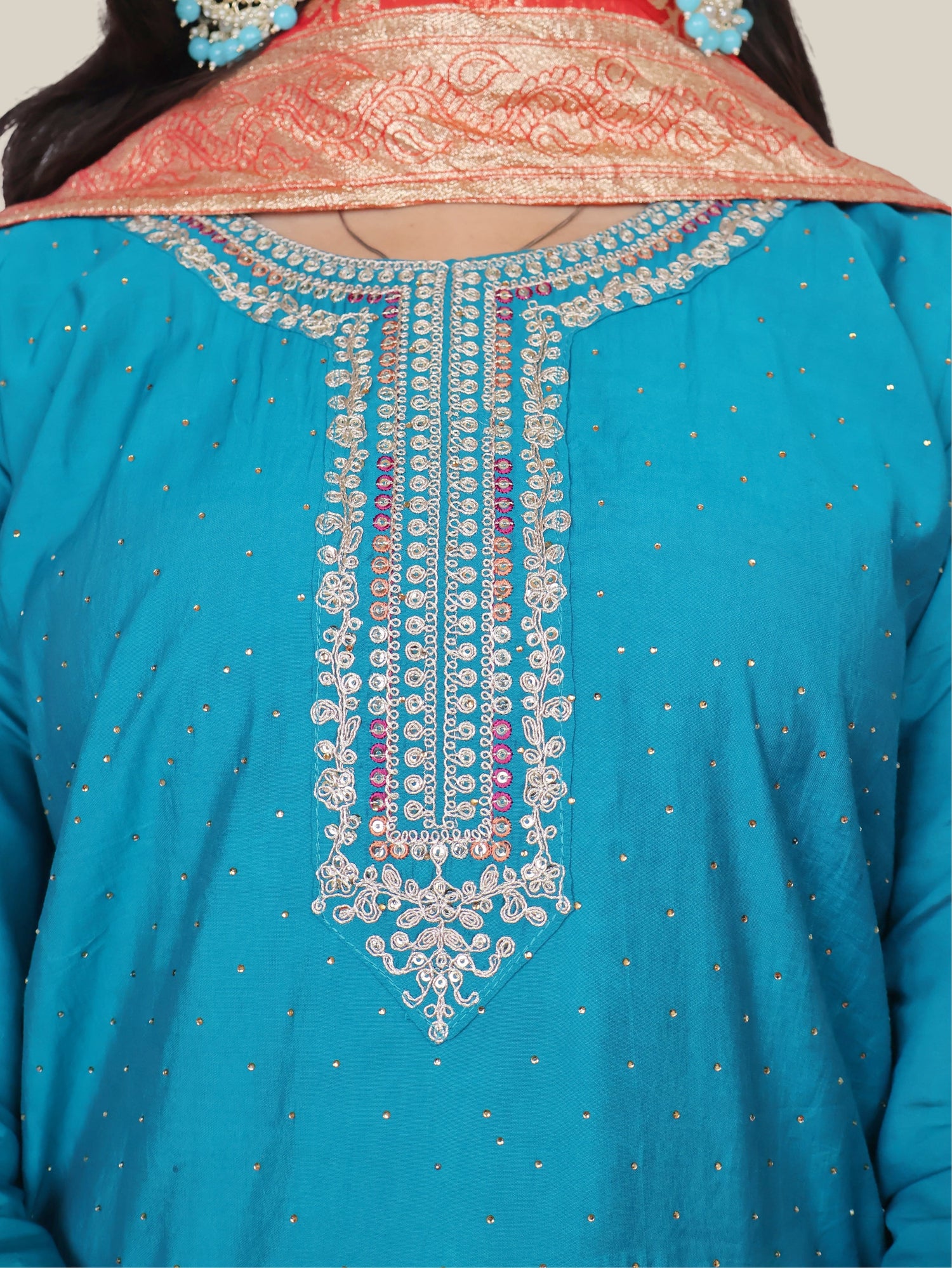 Woman Straight Suit Set with Pant-Dupatta