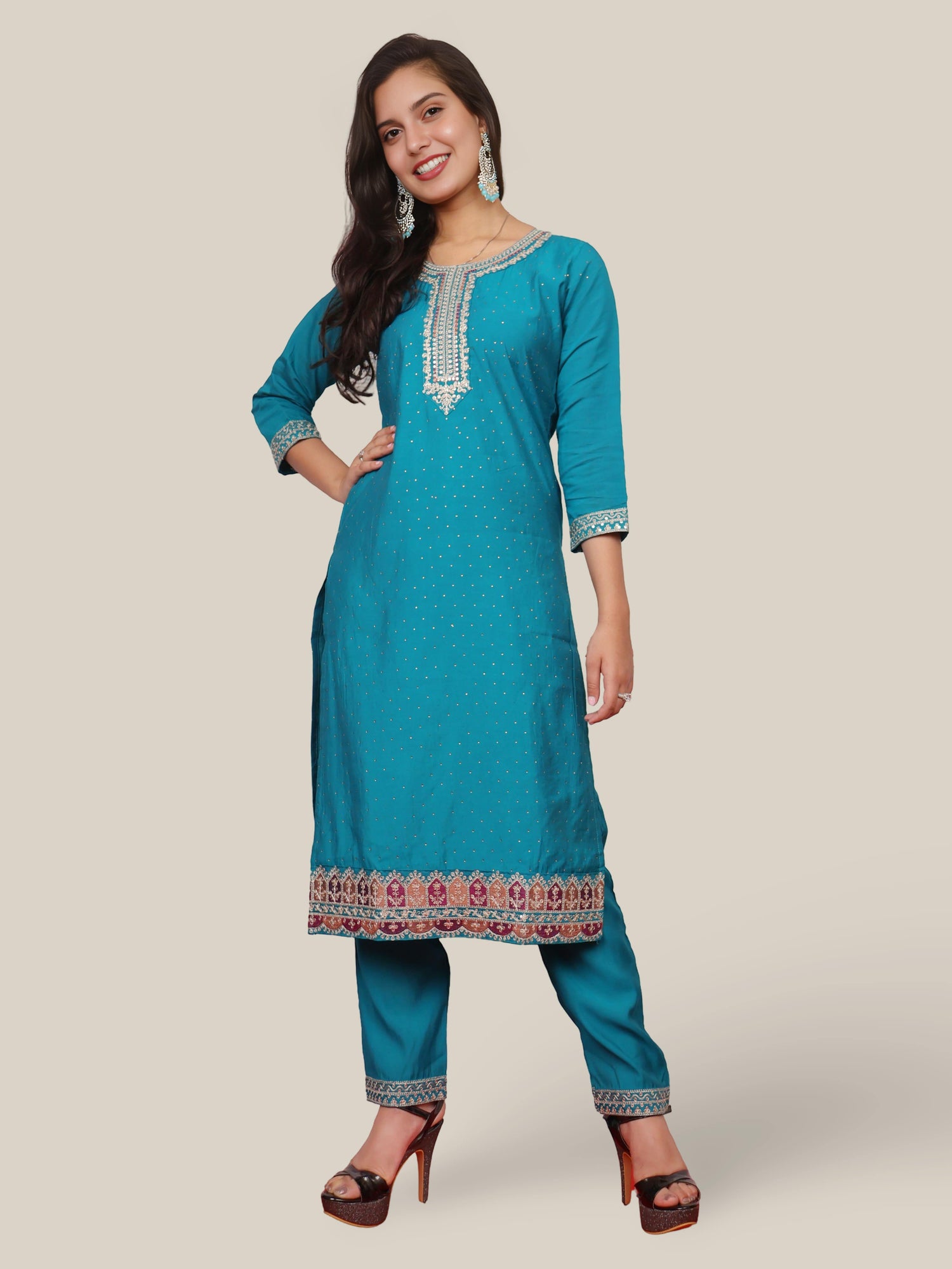 Woman Straight Suit Set with Pant-Dupatta