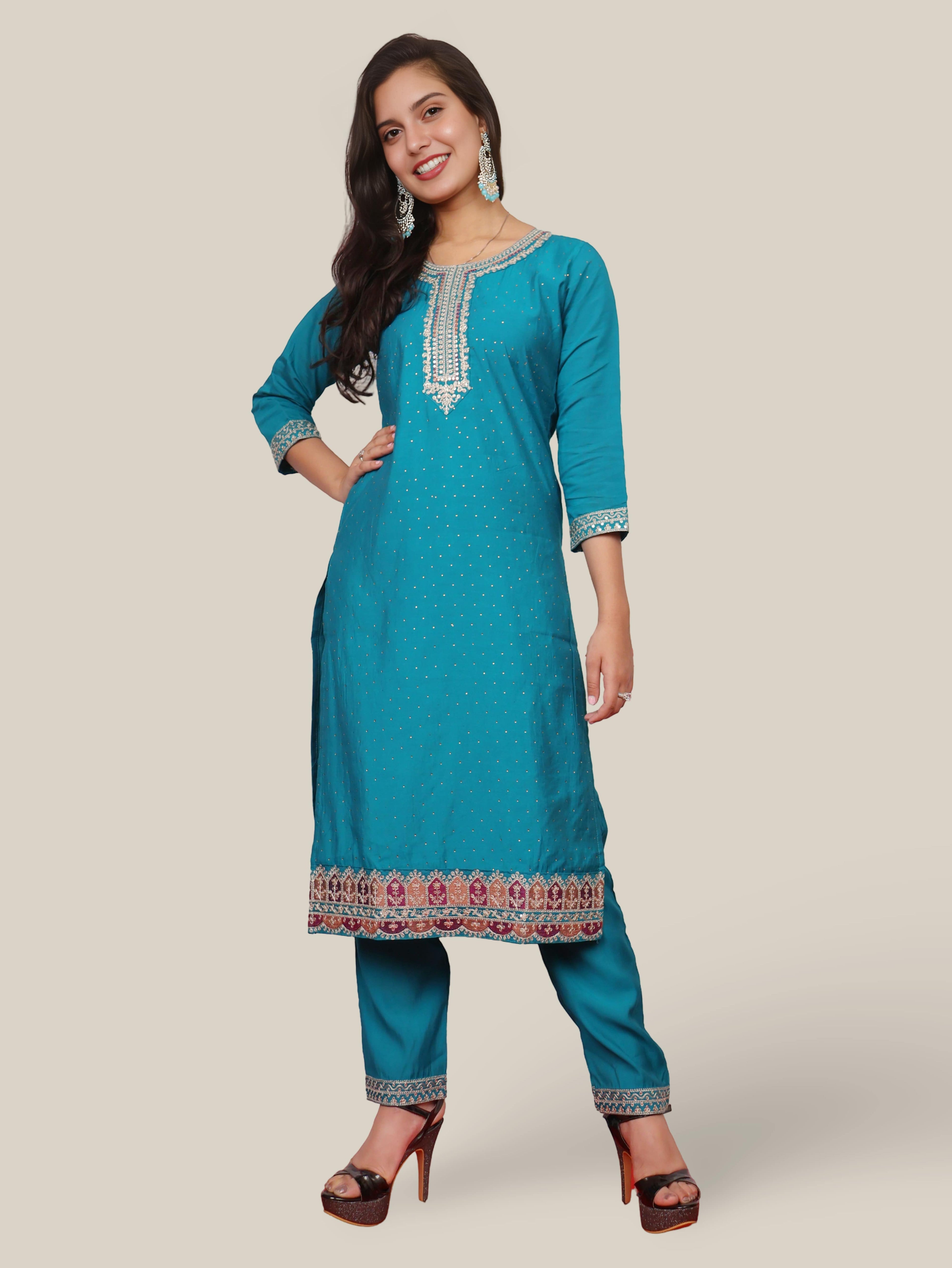Woman Straight Suit Set with Pant-Dupatta