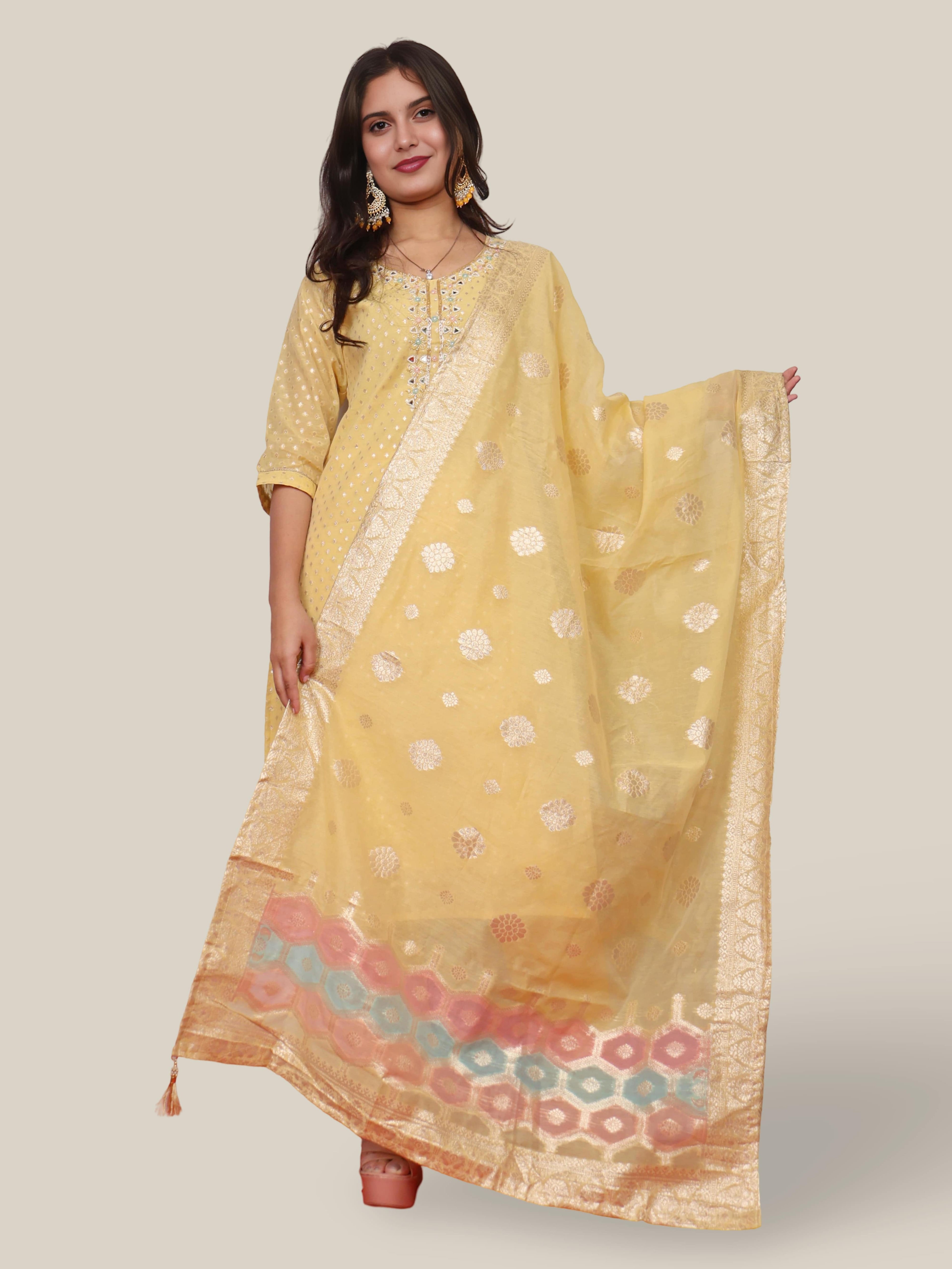 Woman Straight Suit Set with Pant-Dupatta
