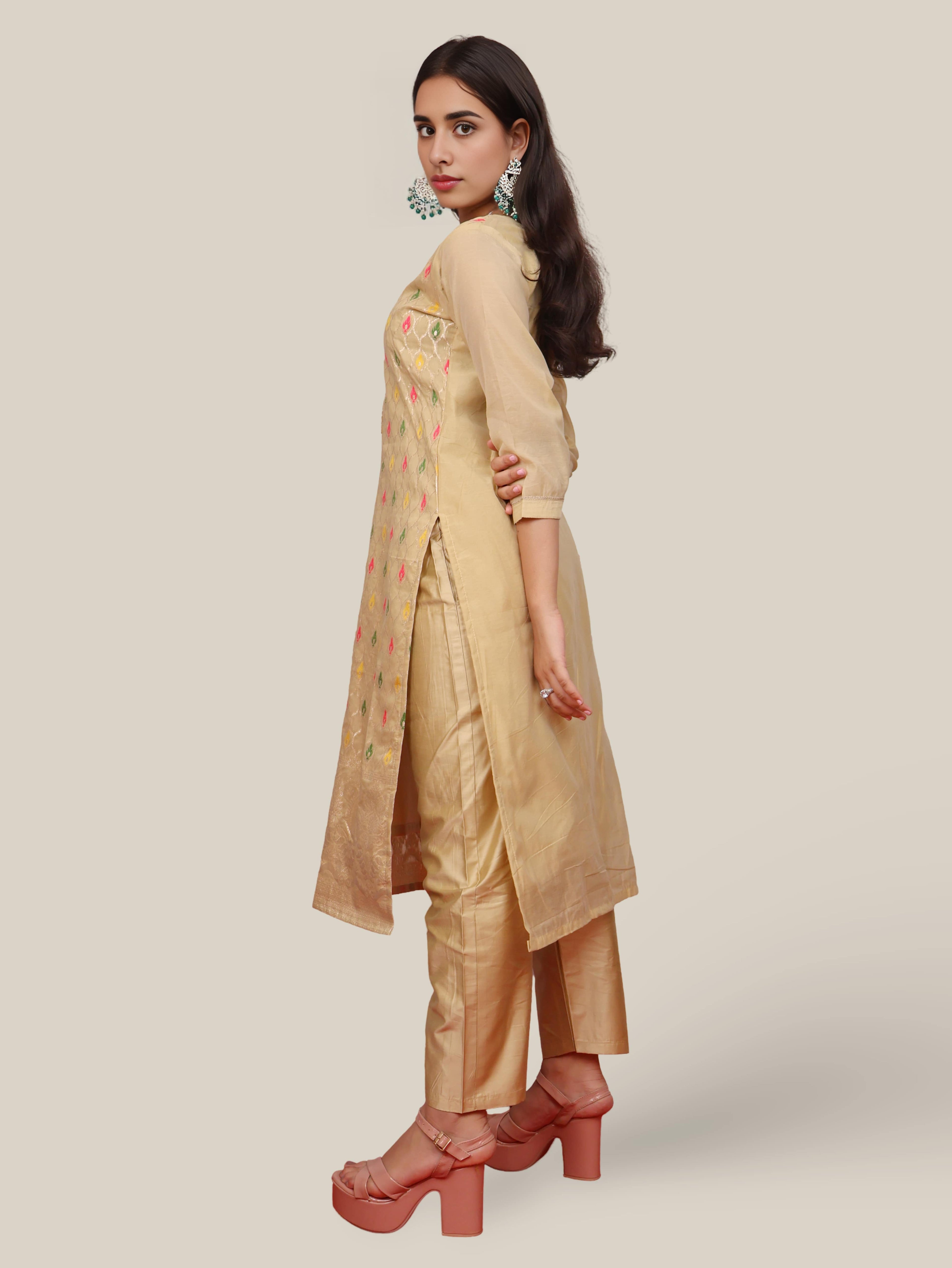 Woman Straight Suit Set with Pant-Dupatta
