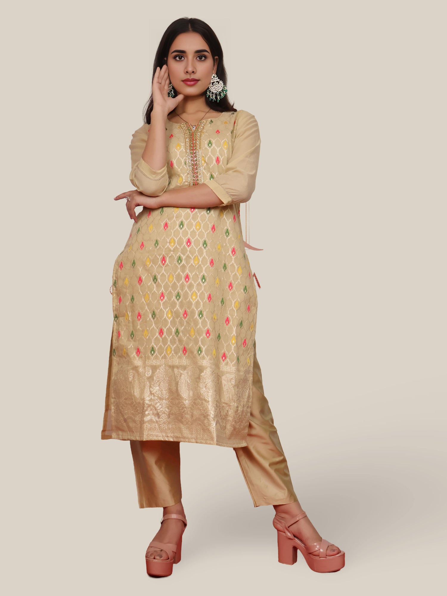 Woman Straight Suit Set with Pant-Dupatta