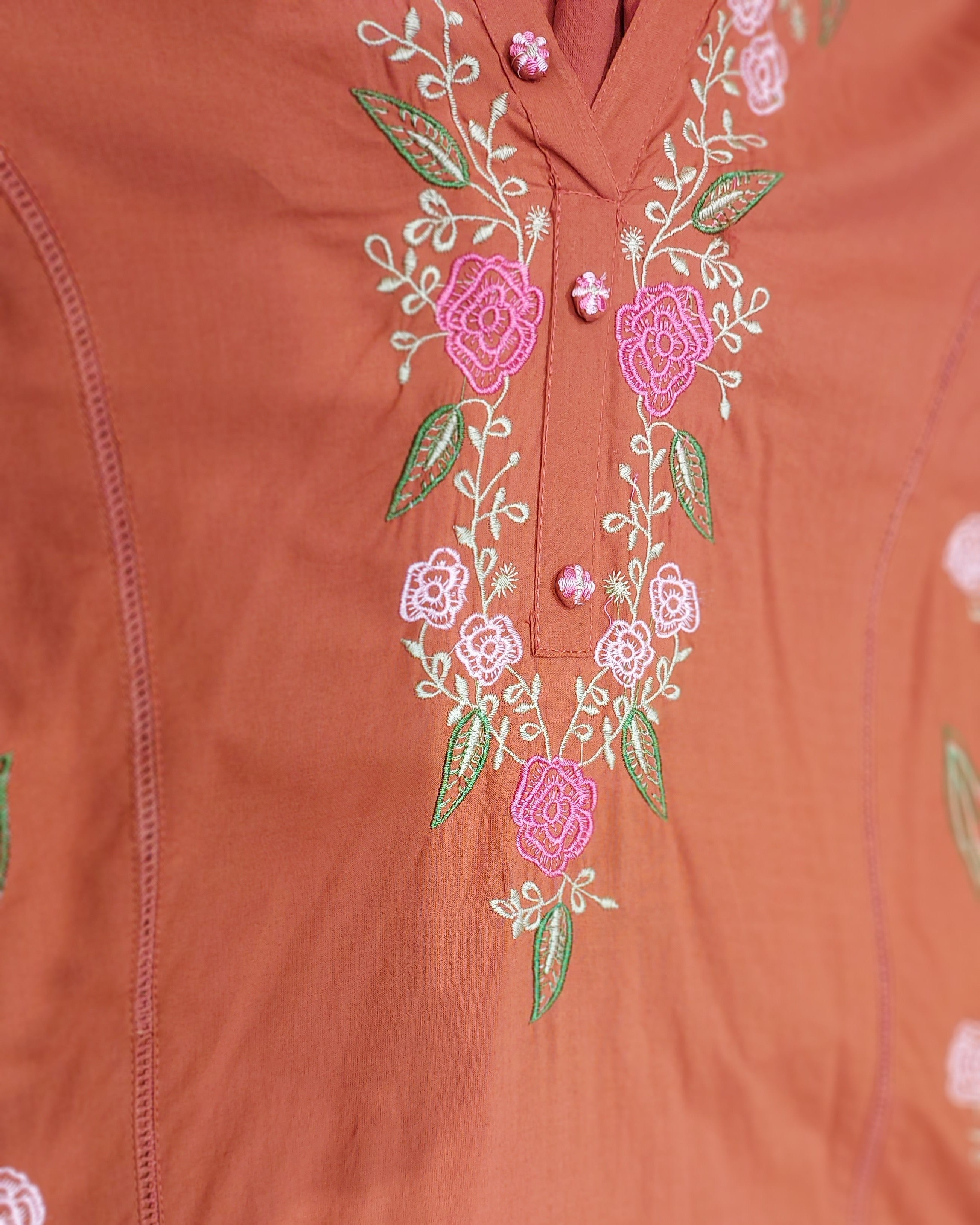 Orange Floral Embroidered Kurta Set with Straight Pants & Dupatta | 3-Piece Ethnic Suit