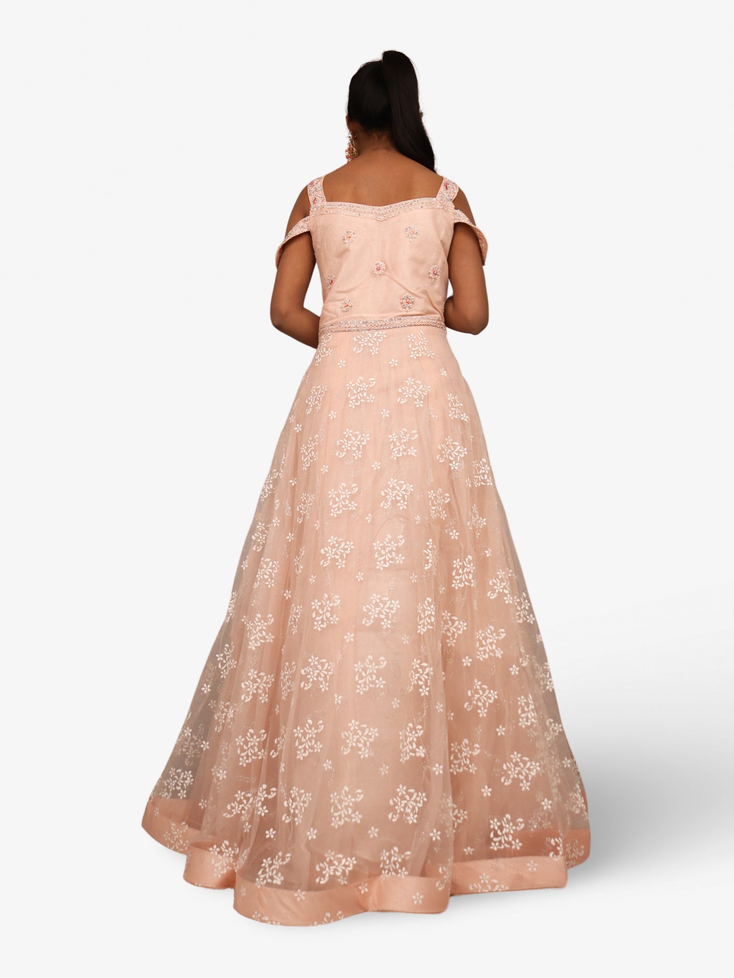 Gown with Stone Work & Embroidery by Shreekama Peach Designer Gowns for Party Festival Wedding Occasion in Noida