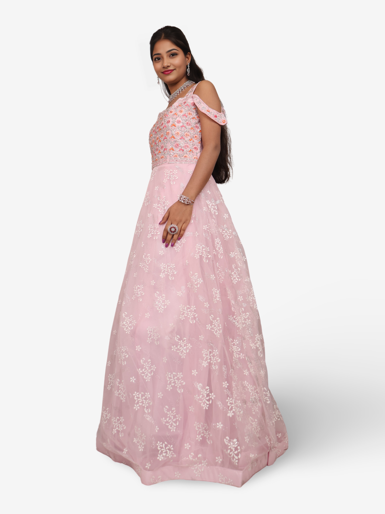 Gown with Stone Work & Embroidery by Shreekama Pink Designer Gowns for Party Festival Wedding Occasion in Noida