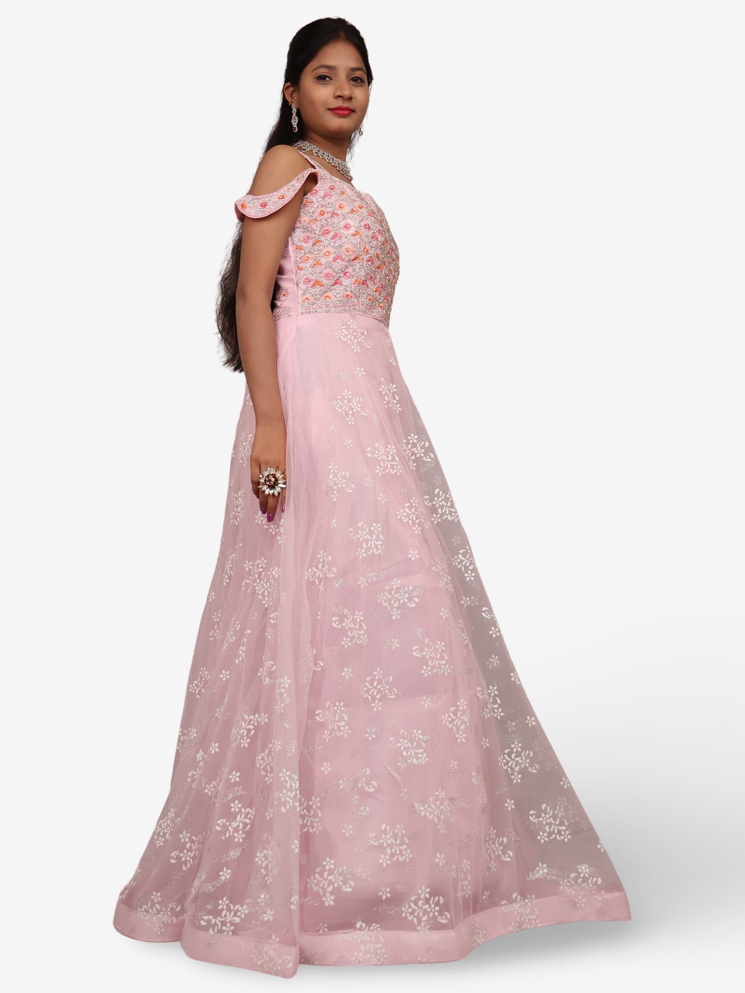 Gown with Stone Work & Embroidery by Shreekama Pink Designer Gowns for Party Festival Wedding Occasion in Noida