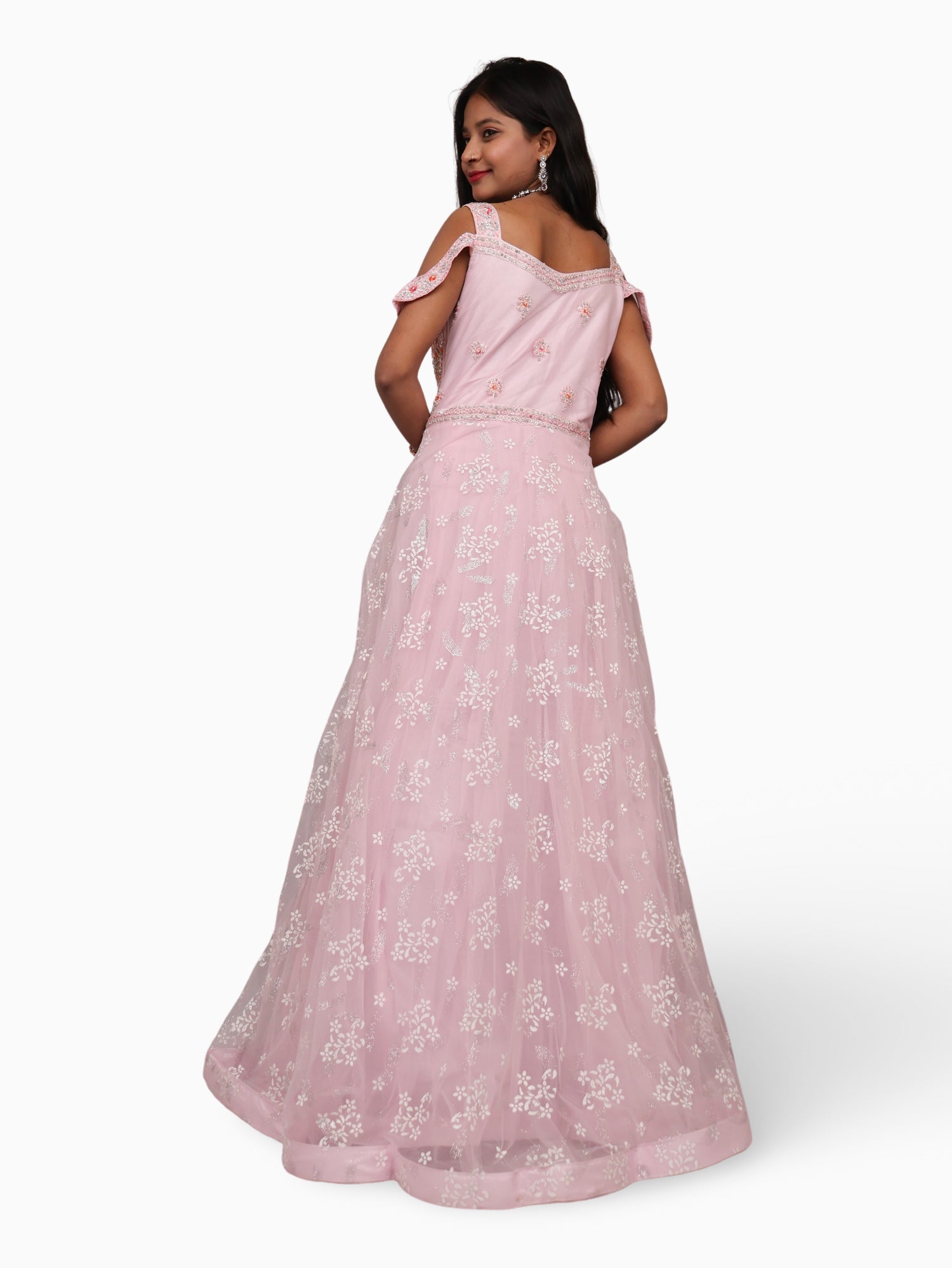 Gown with Stone Work & Embroidery by Shreekama Pink Designer Gowns for Party Festival Wedding Occasion in Noida