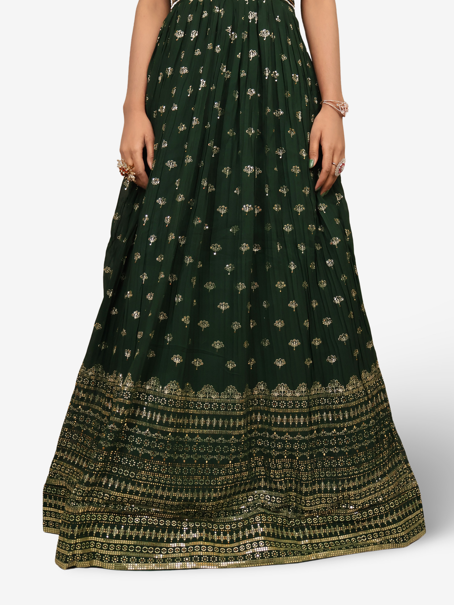 Dark Green Gown with Sequin & Cut Dana Work by Shreekama Dark Green Designer Gowns for Party Festival Wedding Occasion in Noida