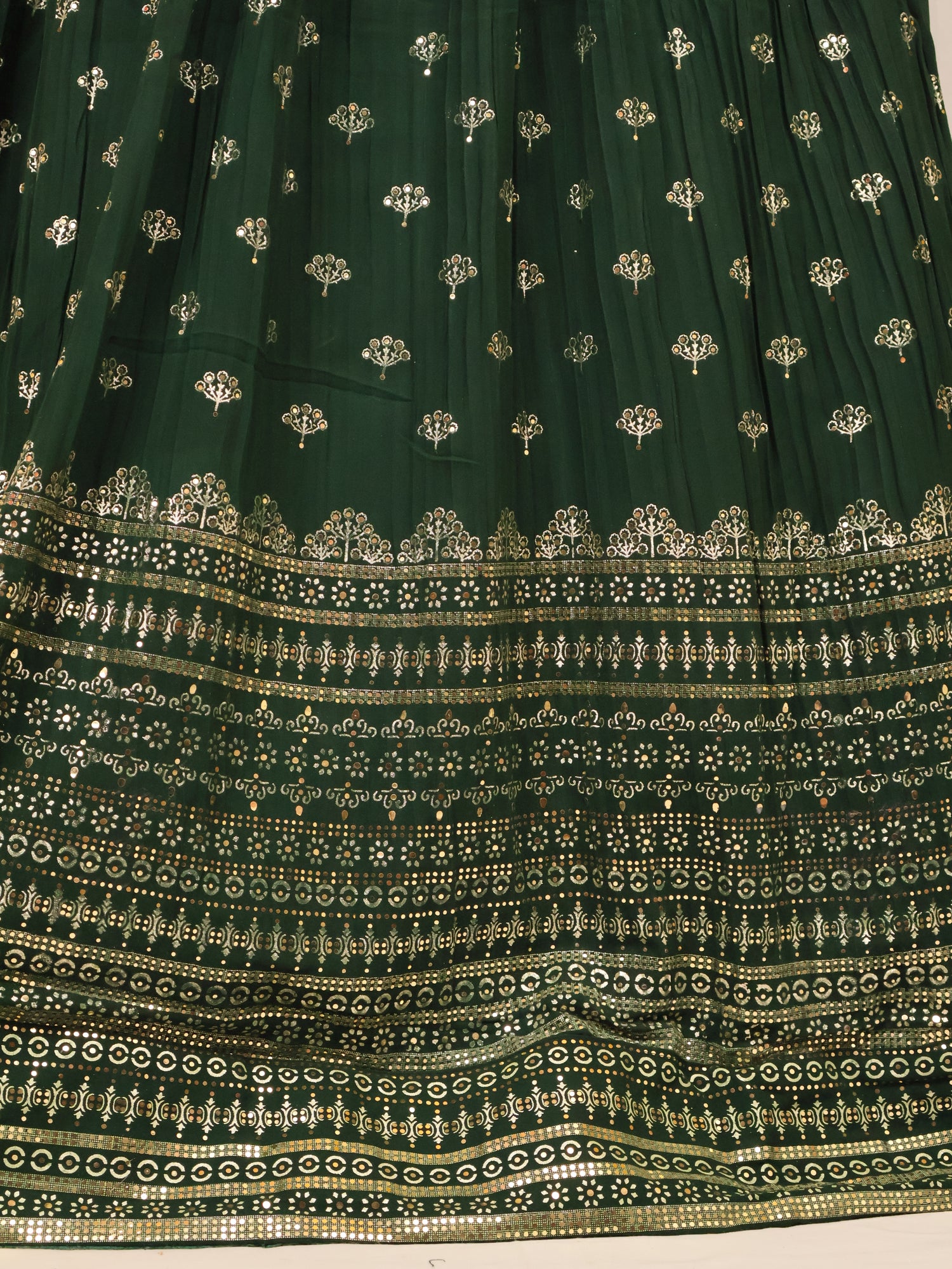 Dark Green Gown with Sequin & Cut Dana Work by Shreekama Dark Green Designer Gowns for Party Festival Wedding Occasion in Noida