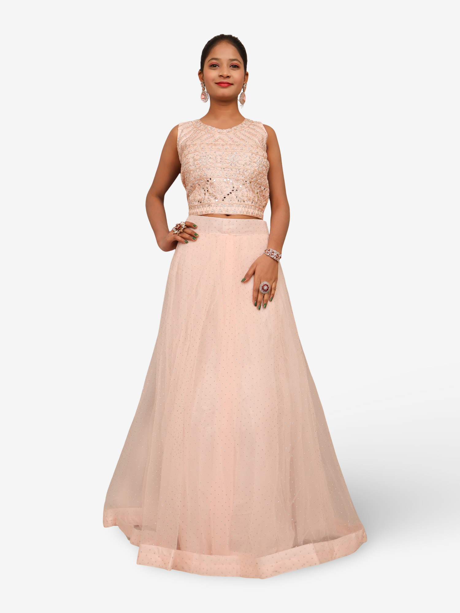 Peach Lehenga Choli Set with Stones & Thread Work by Shreekama Peach Designer Lehenga for Party Festival Wedding Occasion in Noida