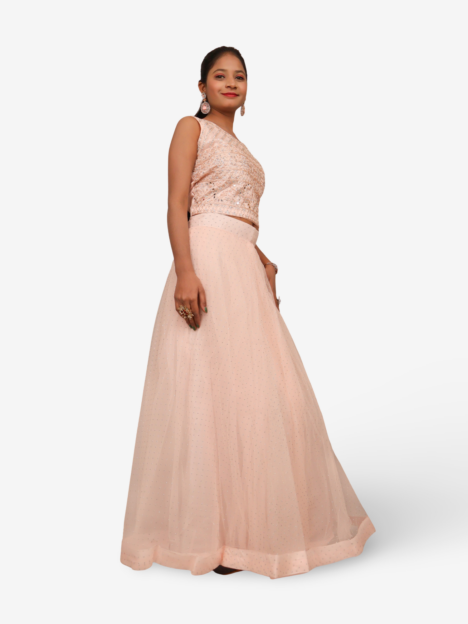 Peach Lehenga Choli Set with Stones & Thread Work by Shreekama Peach Designer Lehenga for Party Festival Wedding Occasion in Noida