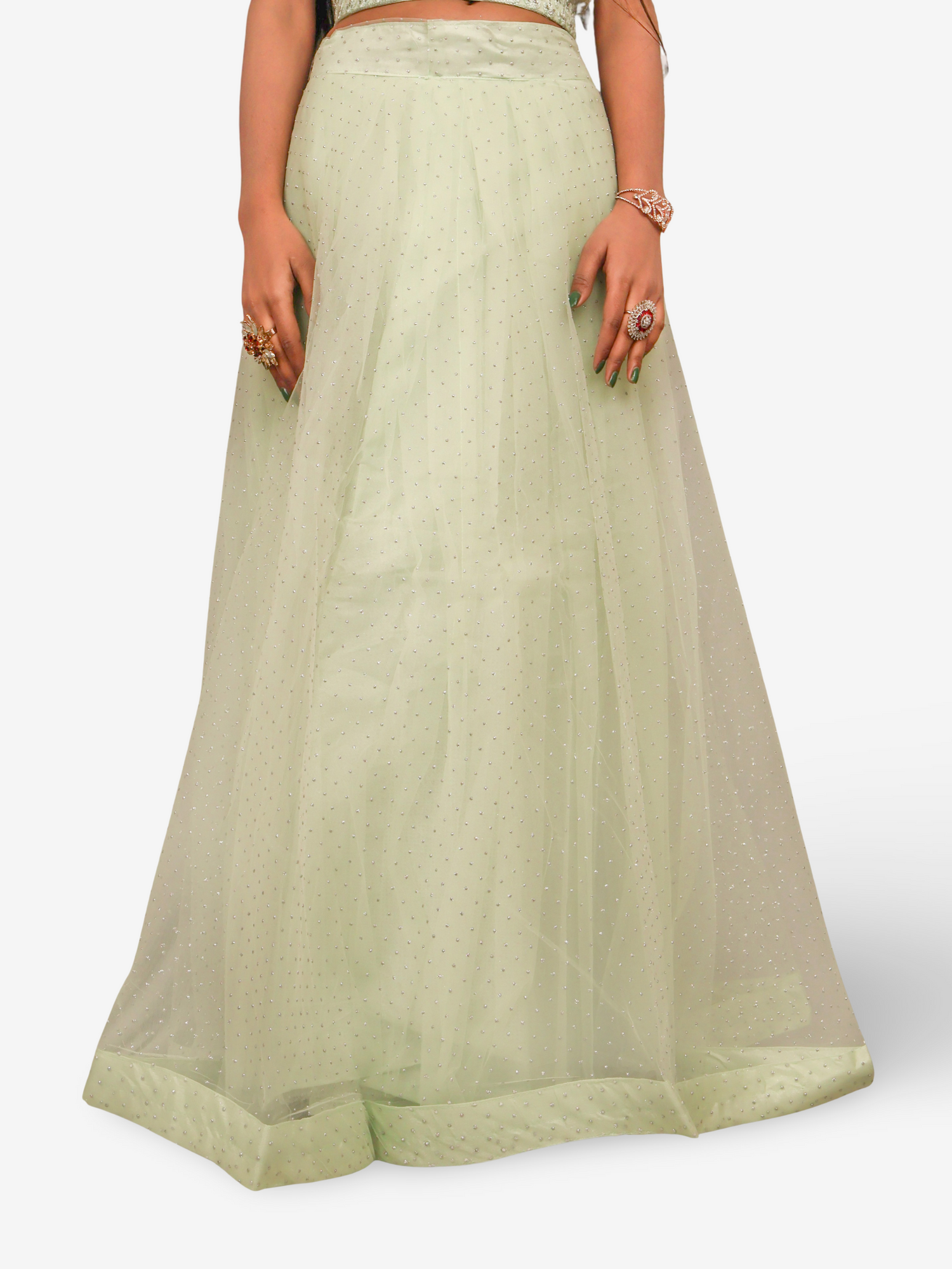 Pista Green Lehenga Choli Set with Stones & Thread Work by Shreekama Pista Green Designer Lehenga for Party Festival Wedding Occasion in Noida