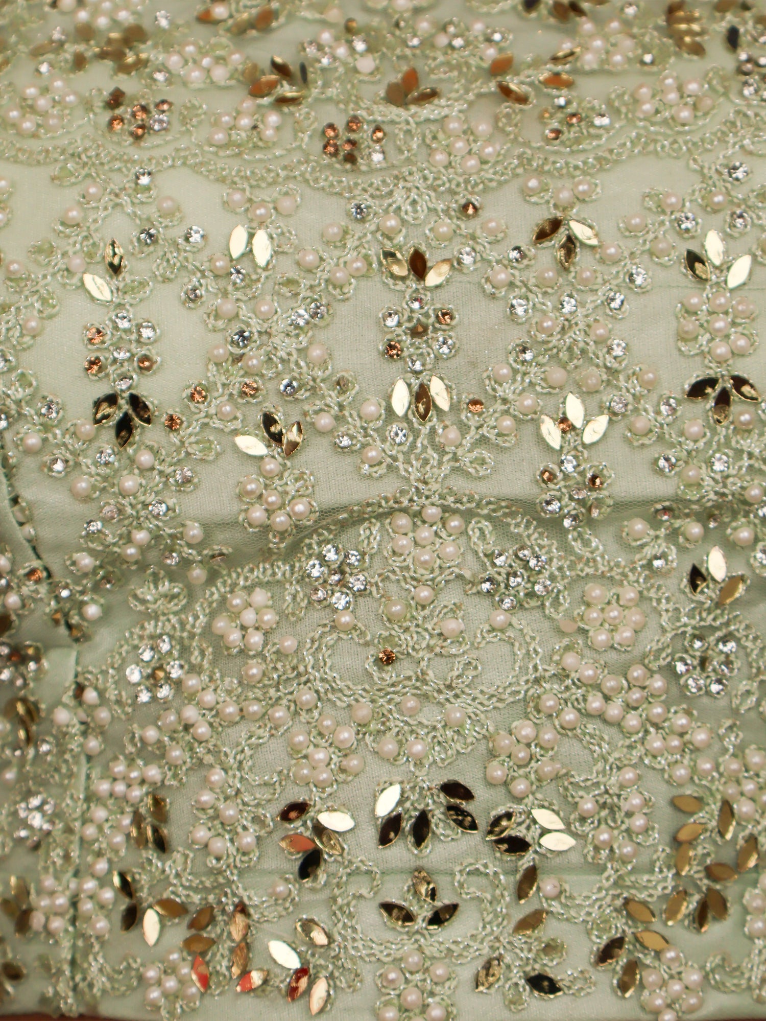 Lehenga Choli Set with Golden Mirror Stone & Pearl Work by Shreekama Pista Green Designer Lehenga for Party Festival Wedding Occasion in Noida