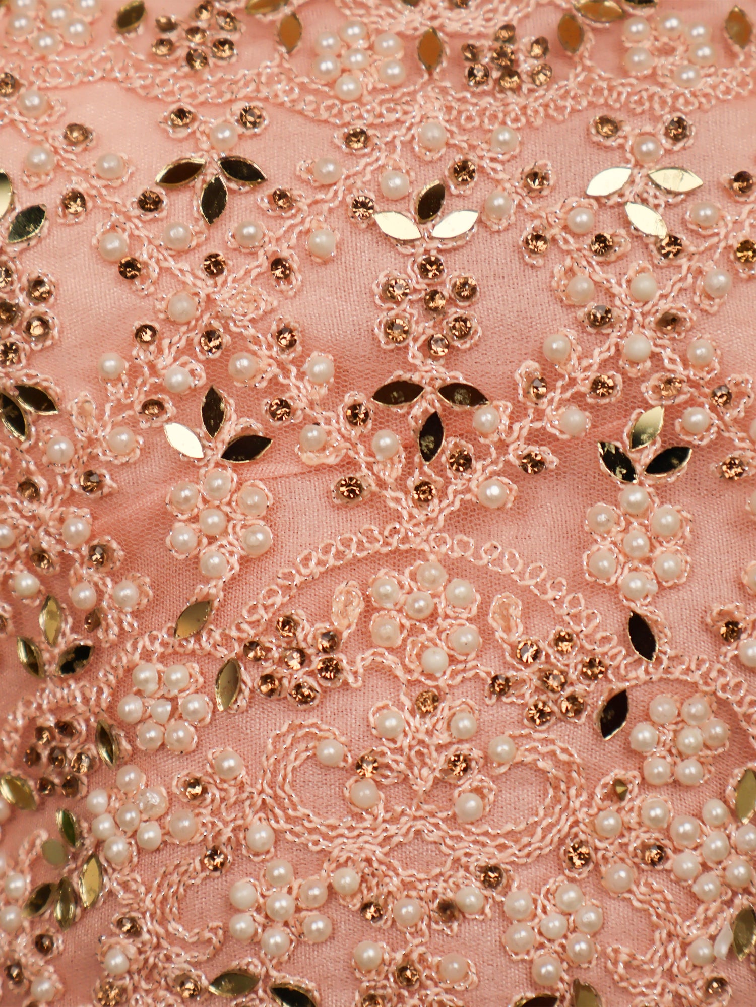 Lehenga Choli Set with Golden Mirror Stone & Pearl Work by Shreekama Peach Designer Lehenga for Party Festival Wedding Occasion in Noida