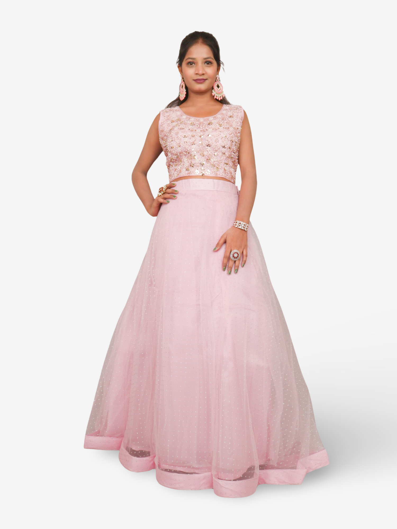 Lehenga Choli Set with Golden Mirror Stone & Pearl Work by Shreekama Pink Designer Lehenga for Party Festival Wedding Occasion in Noida