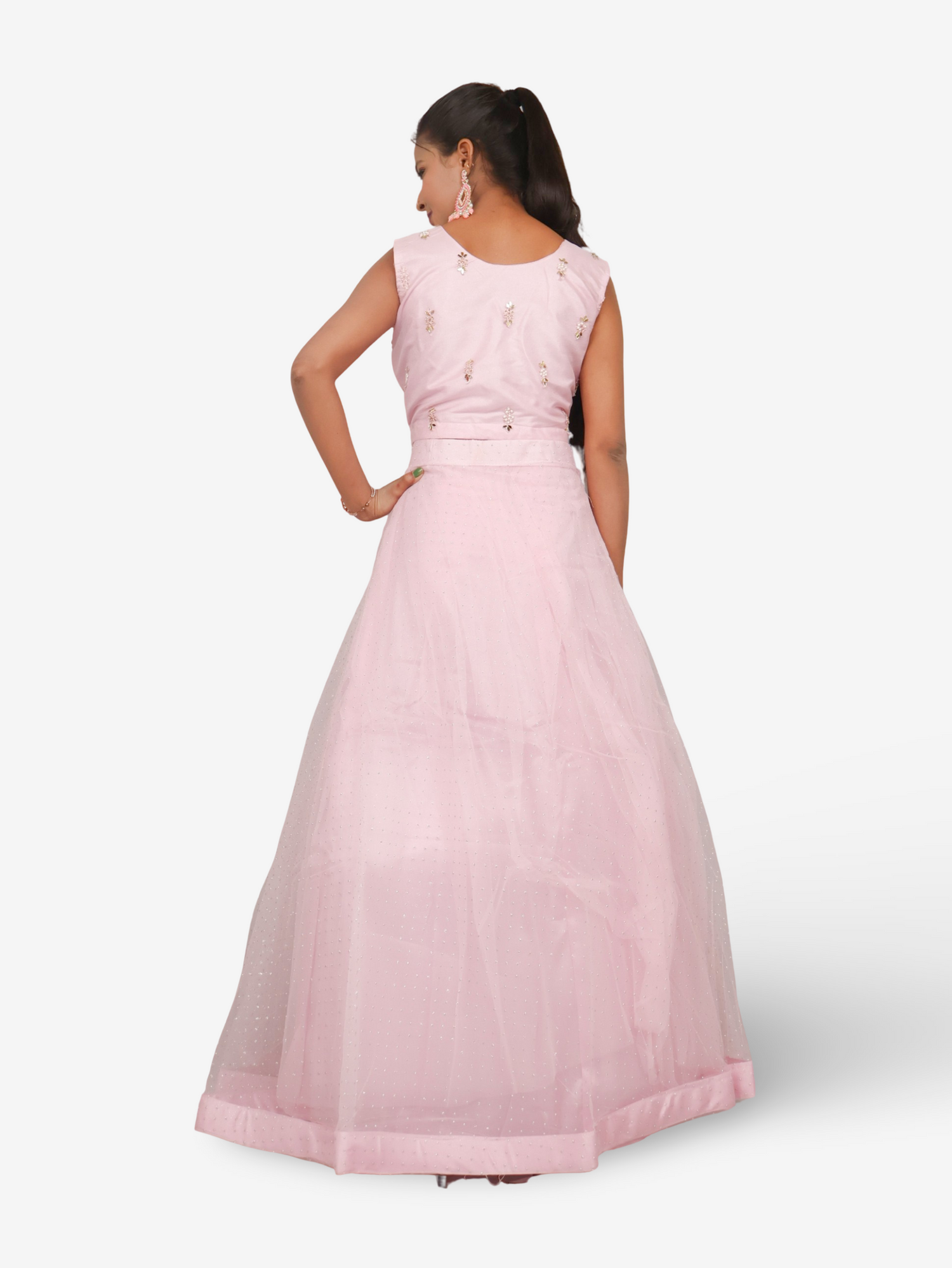 Lehenga Choli Set with Golden Mirror Stone & Pearl Work by Shreekama Pink Designer Lehenga for Party Festival Wedding Occasion in Noida