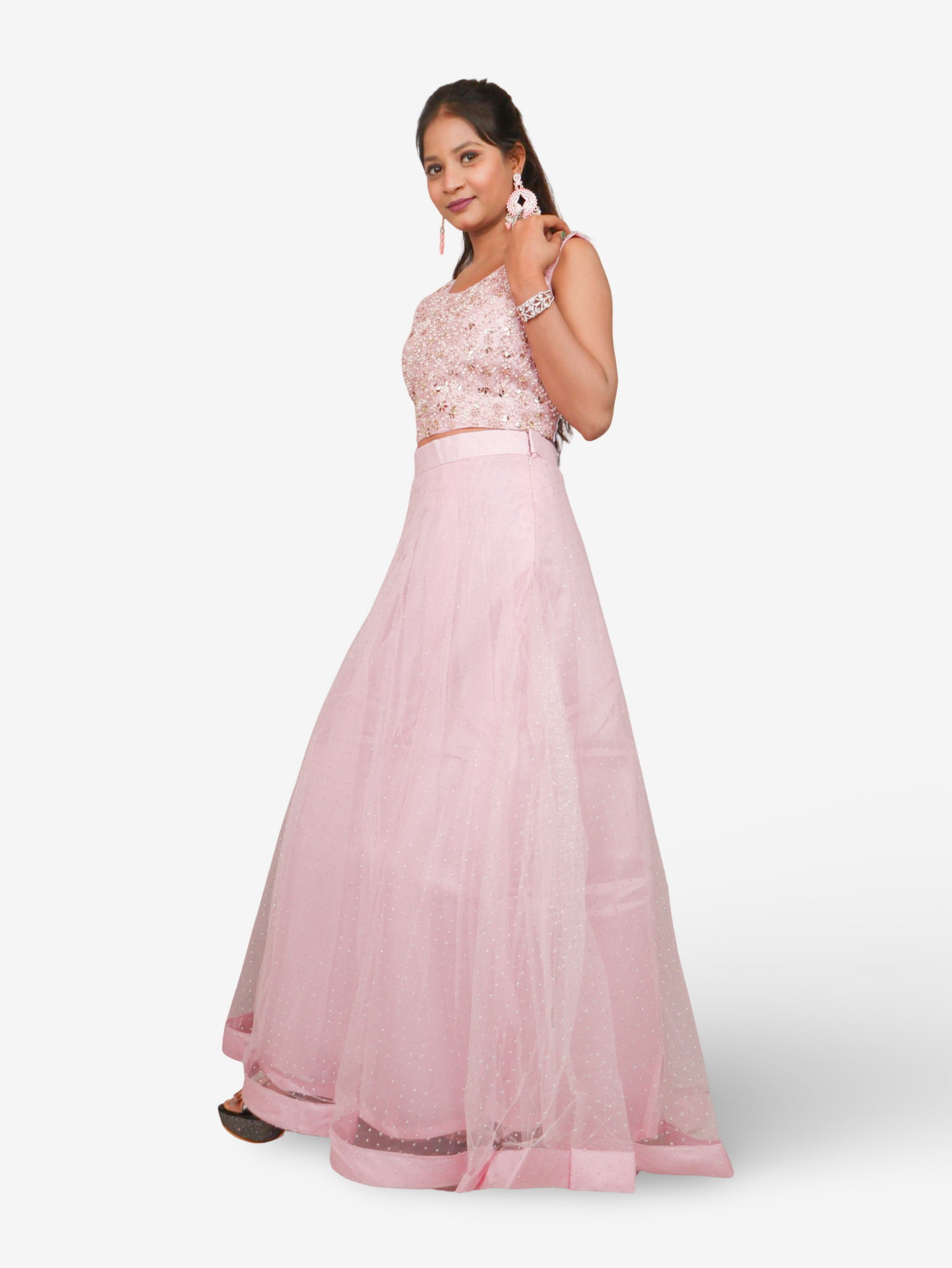 Lehenga Choli Set with Golden Mirror Stone & Pearl Work by Shreekama Pink Designer Lehenga for Party Festival Wedding Occasion in Noida