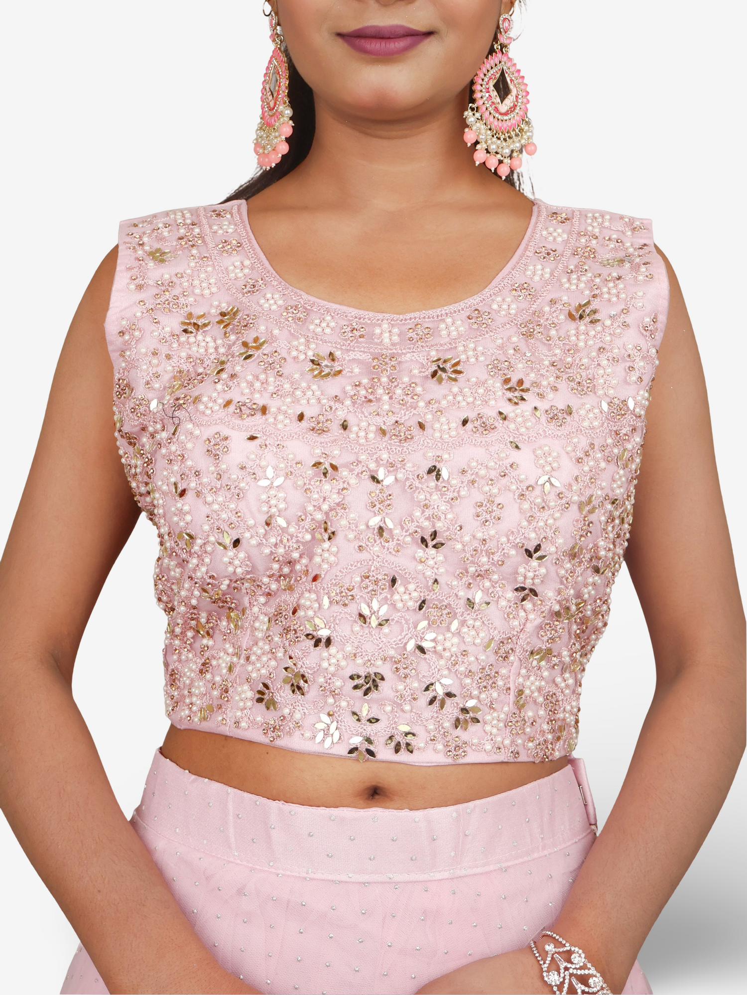 Lehenga Choli Set with Golden Mirror Stone & Pearl Work by Shreekama Pink Designer Lehenga for Party Festival Wedding Occasion in Noida