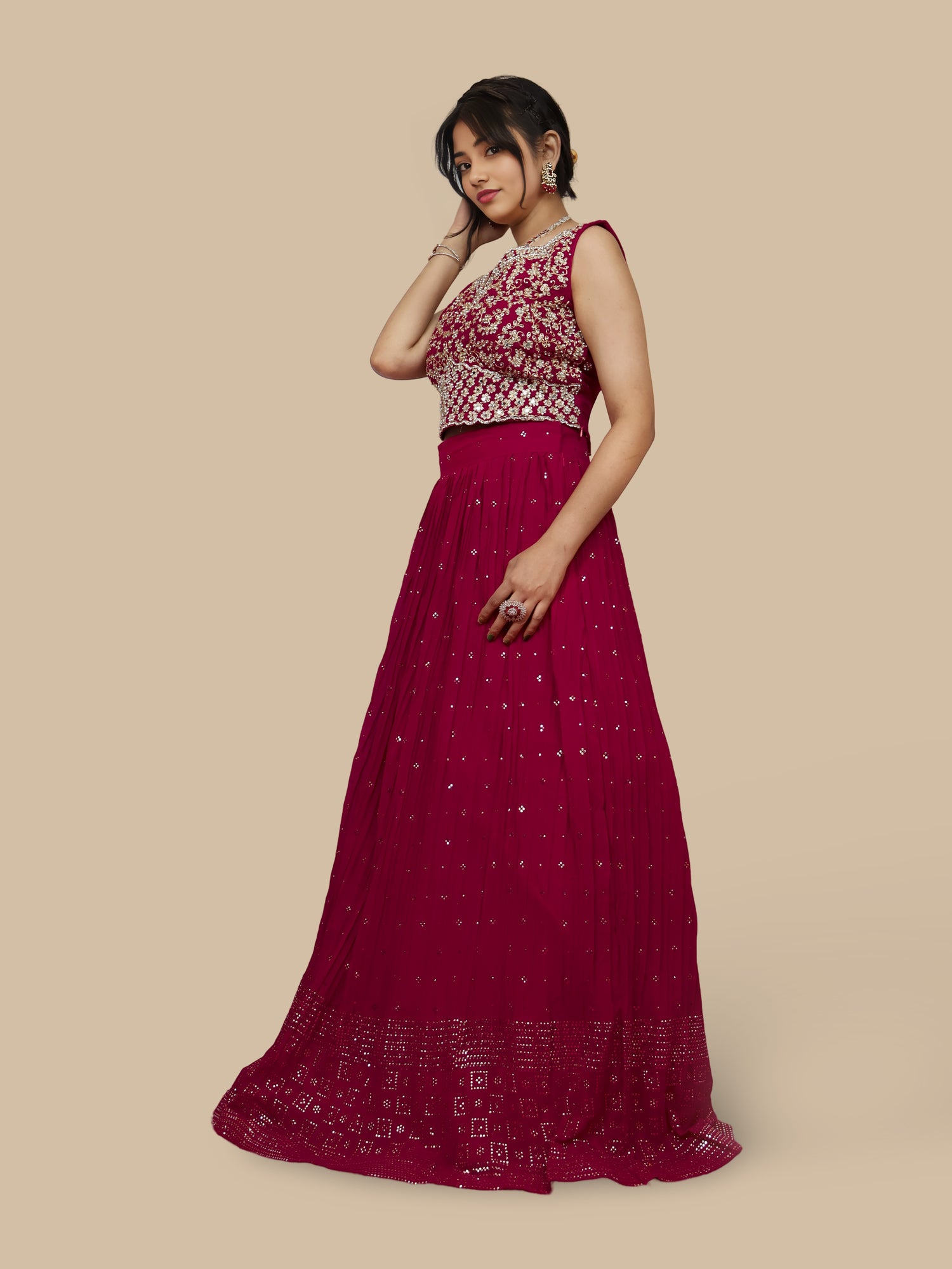 Designer Lehenga & choli with dupatta for Women by Shreekama Magenta Designer Lehenga for Party Festival Wedding Occasion in Noida