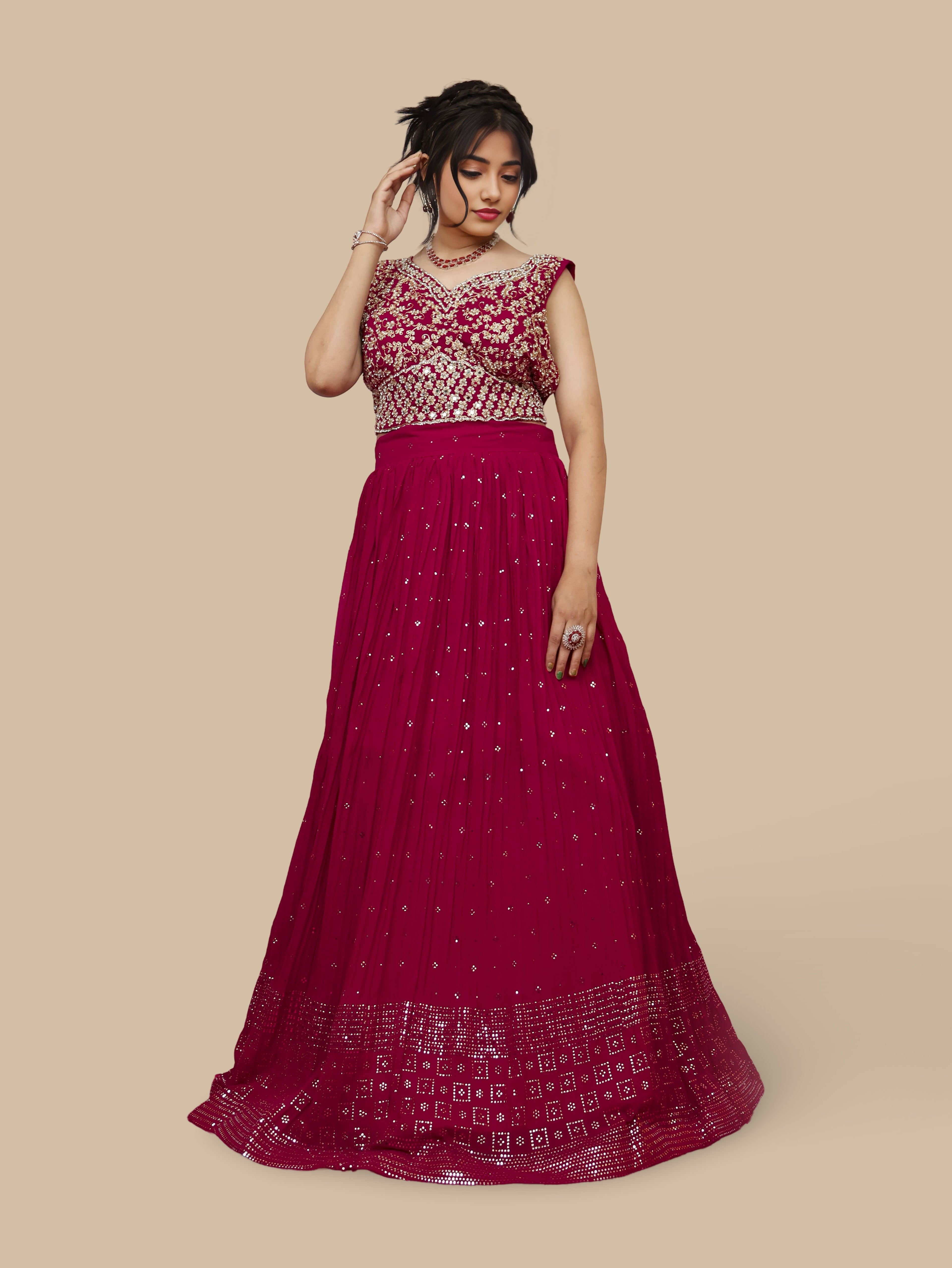 Designer Lehenga & choli with dupatta for Women by Shreekama Magenta Designer Lehenga for Party Festival Wedding Occasion in Noida