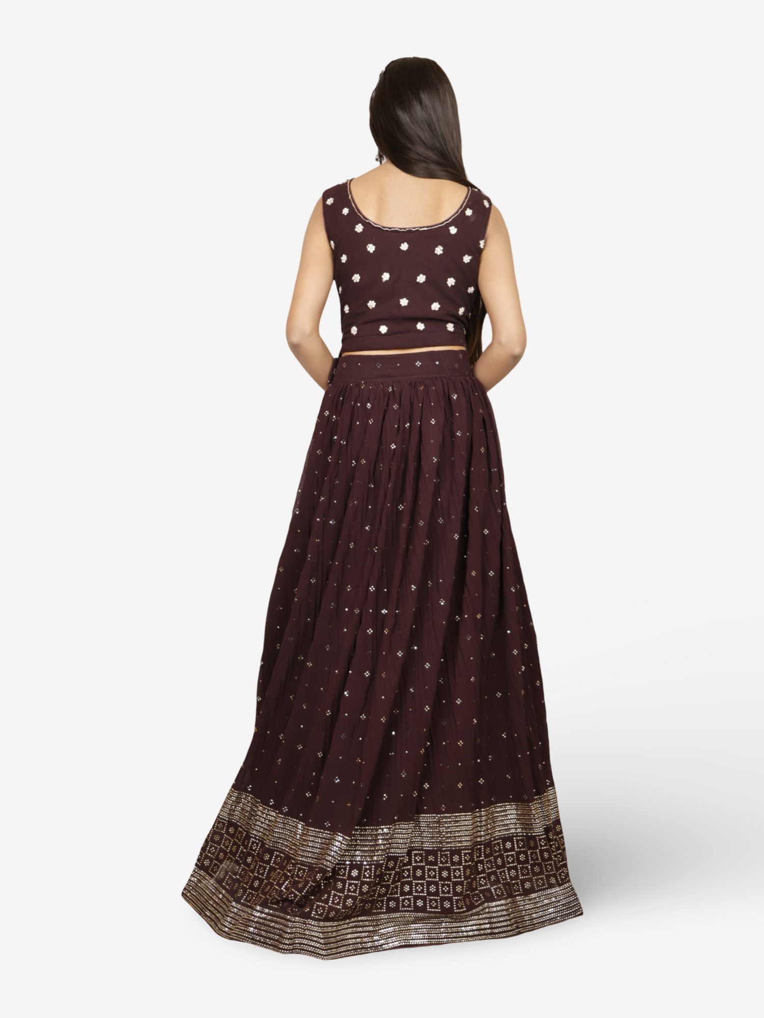 Designer Lehenga & choli with dupatta for Women by Shreekama Dark Brown Designer Lehenga for Party Festival Wedding Occasion in Noida