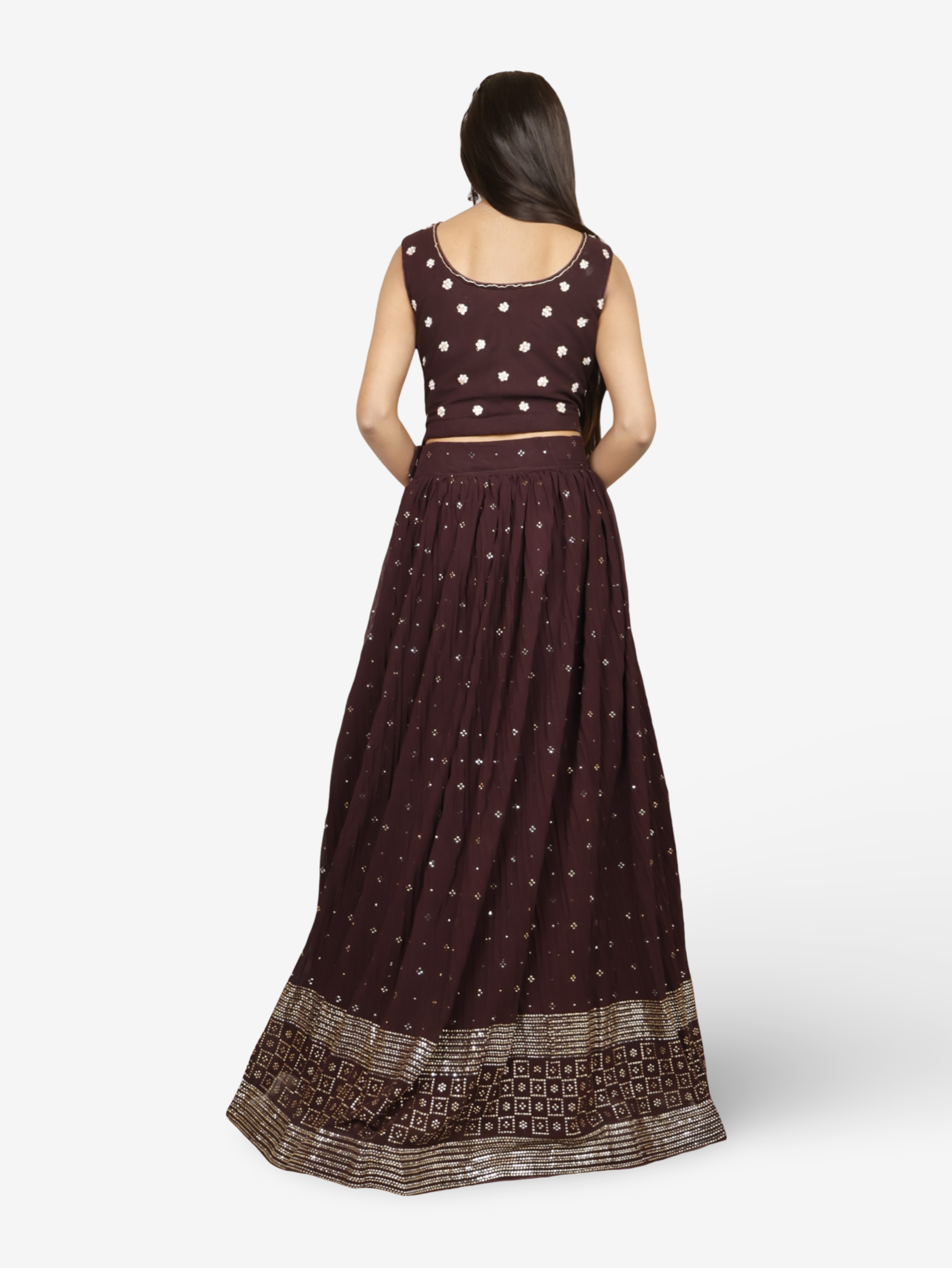 Designer Lehenga & choli with dupatta for Women by Shreekama Dark Brown Designer Lehenga for Party Festival Wedding Occasion in Noida